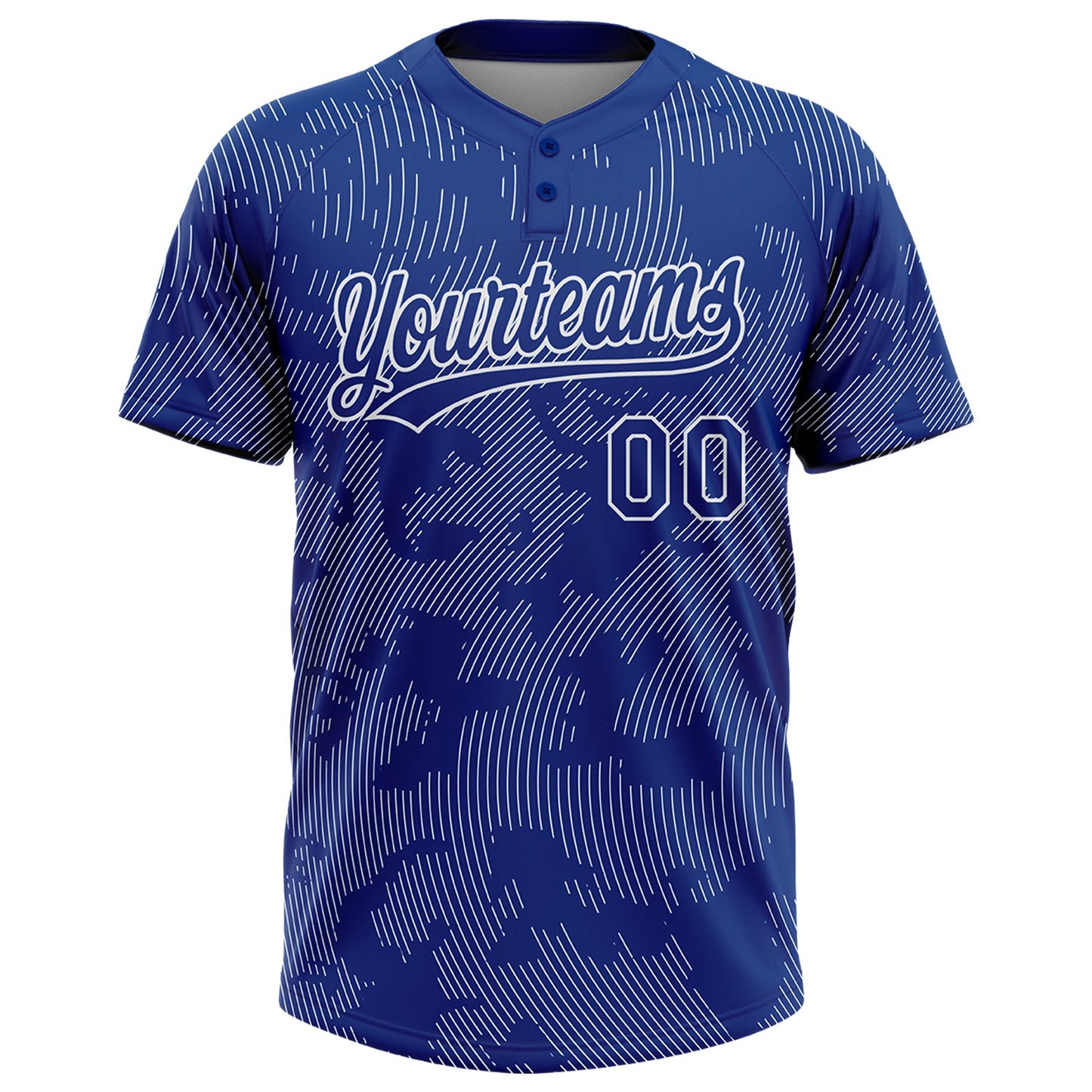 Custom Royal White 3D Pattern Curve Lines Two-Button Unisex Softball Jersey view 2