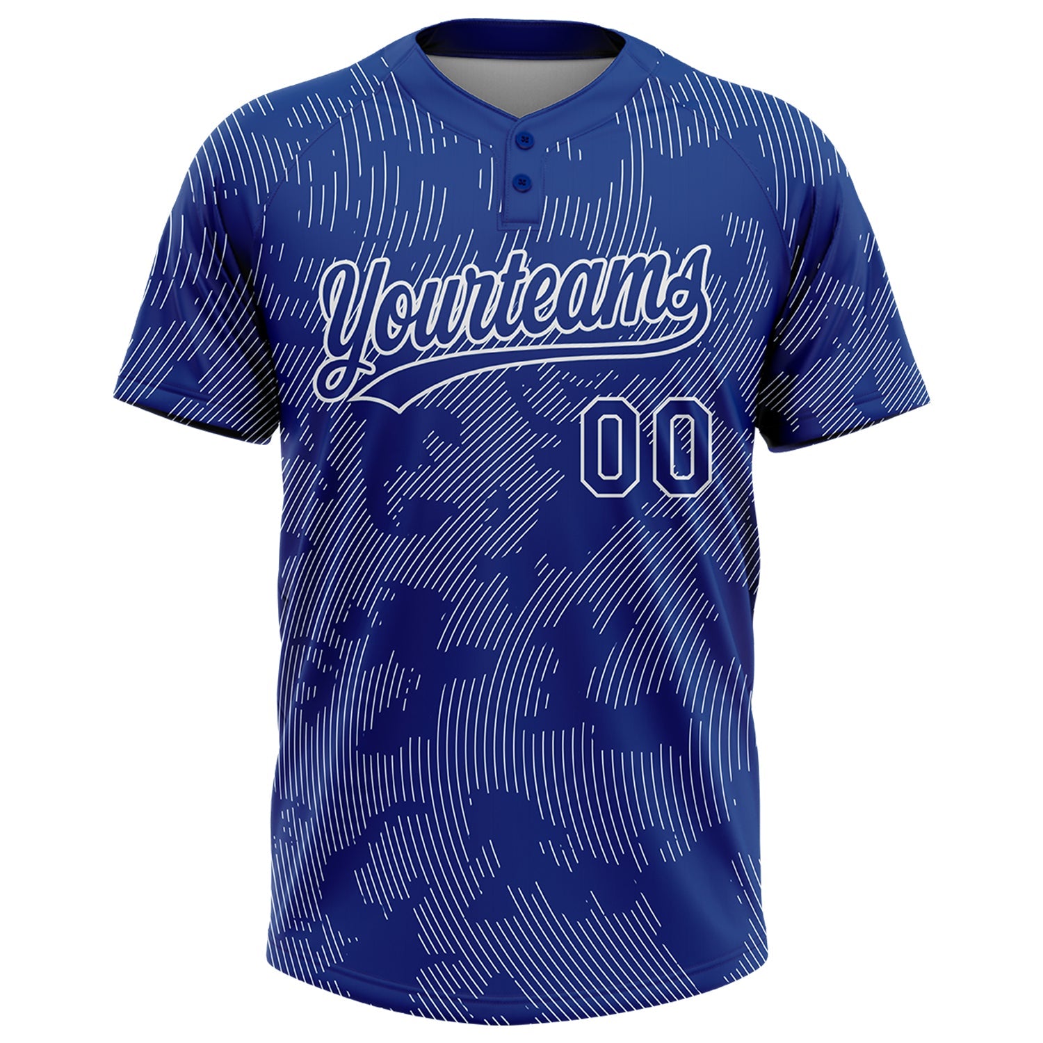 Custom Royal White 3D Pattern Curve Lines Two-Button Unisex Softball Jersey view 2
