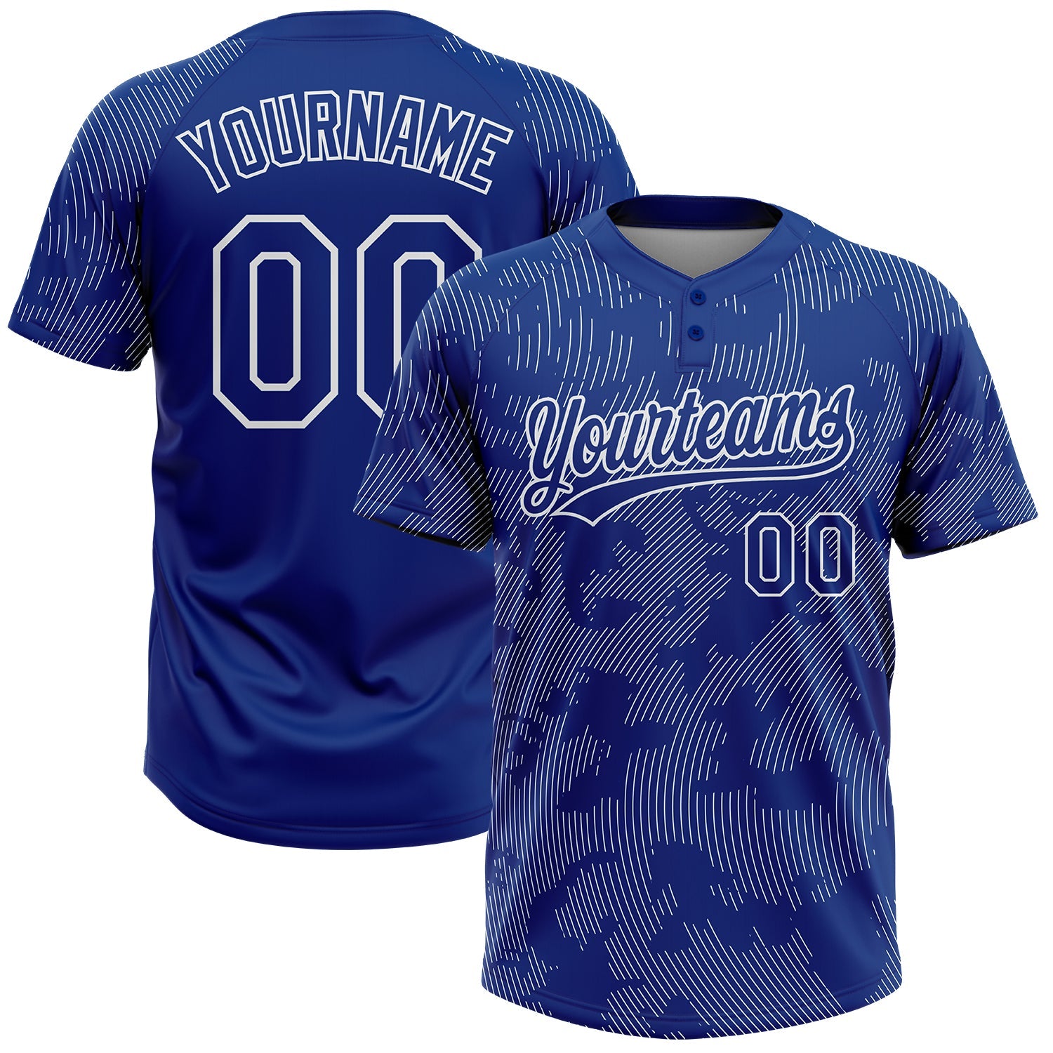 Custom Royal White 3D Pattern Curve Lines Two-Button Unisex Softball Jersey - Main View