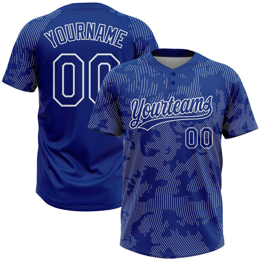 Custom Royal White 3D Pattern Curve Lines Two-Button Unisex Softball Jersey - Main View