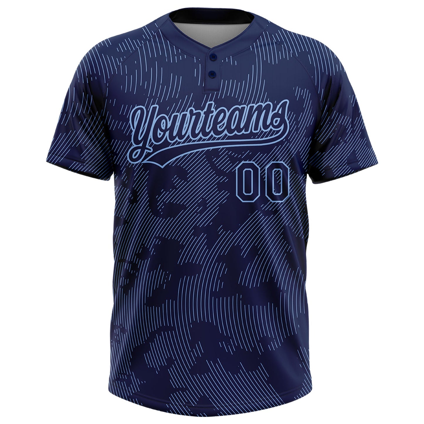 Custom Navy Light Blue 3D Pattern Curve Lines Two-Button Unisex Softball Jersey view 2