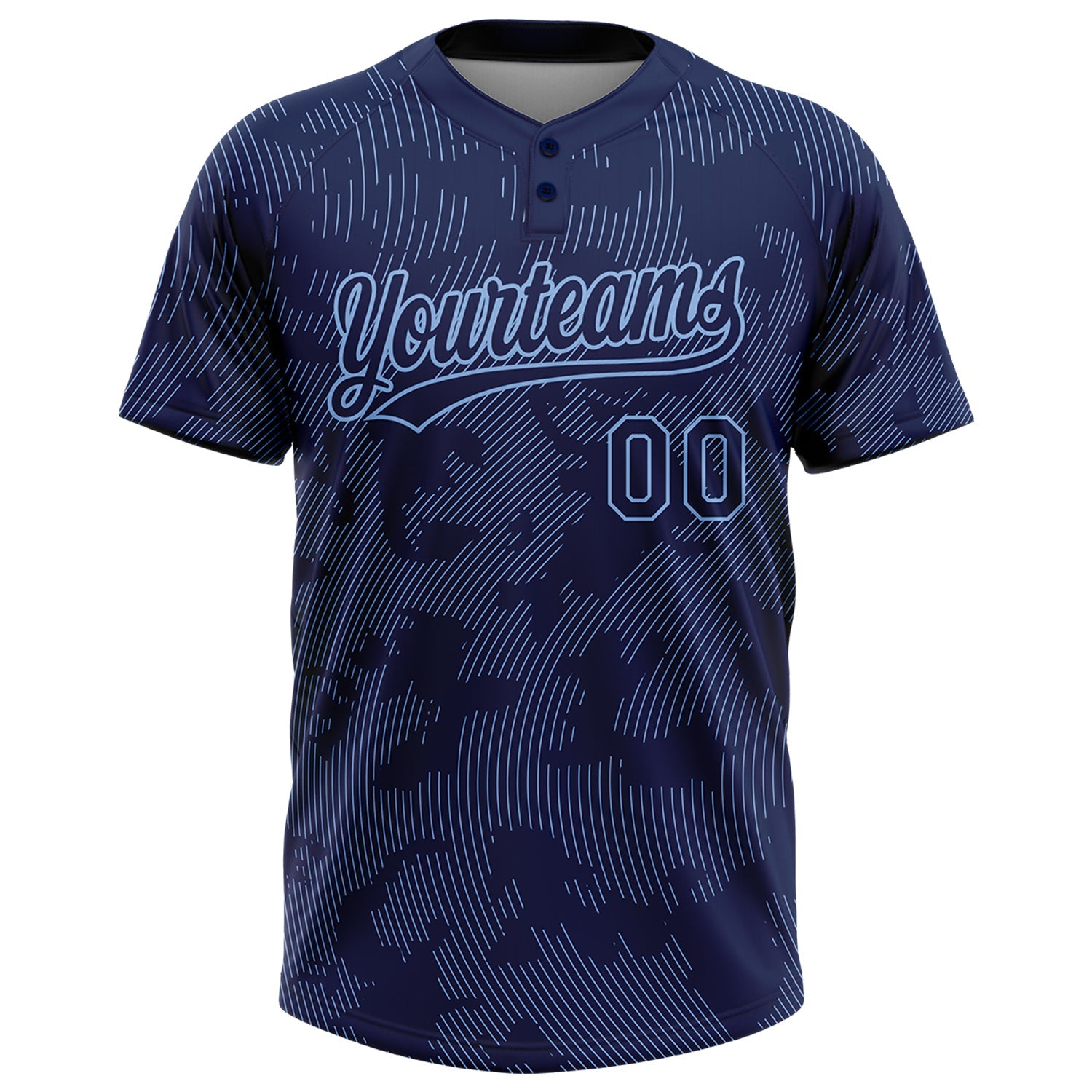 Custom Navy Light Blue 3D Pattern Curve Lines Two-Button Unisex Softball Jersey view 2