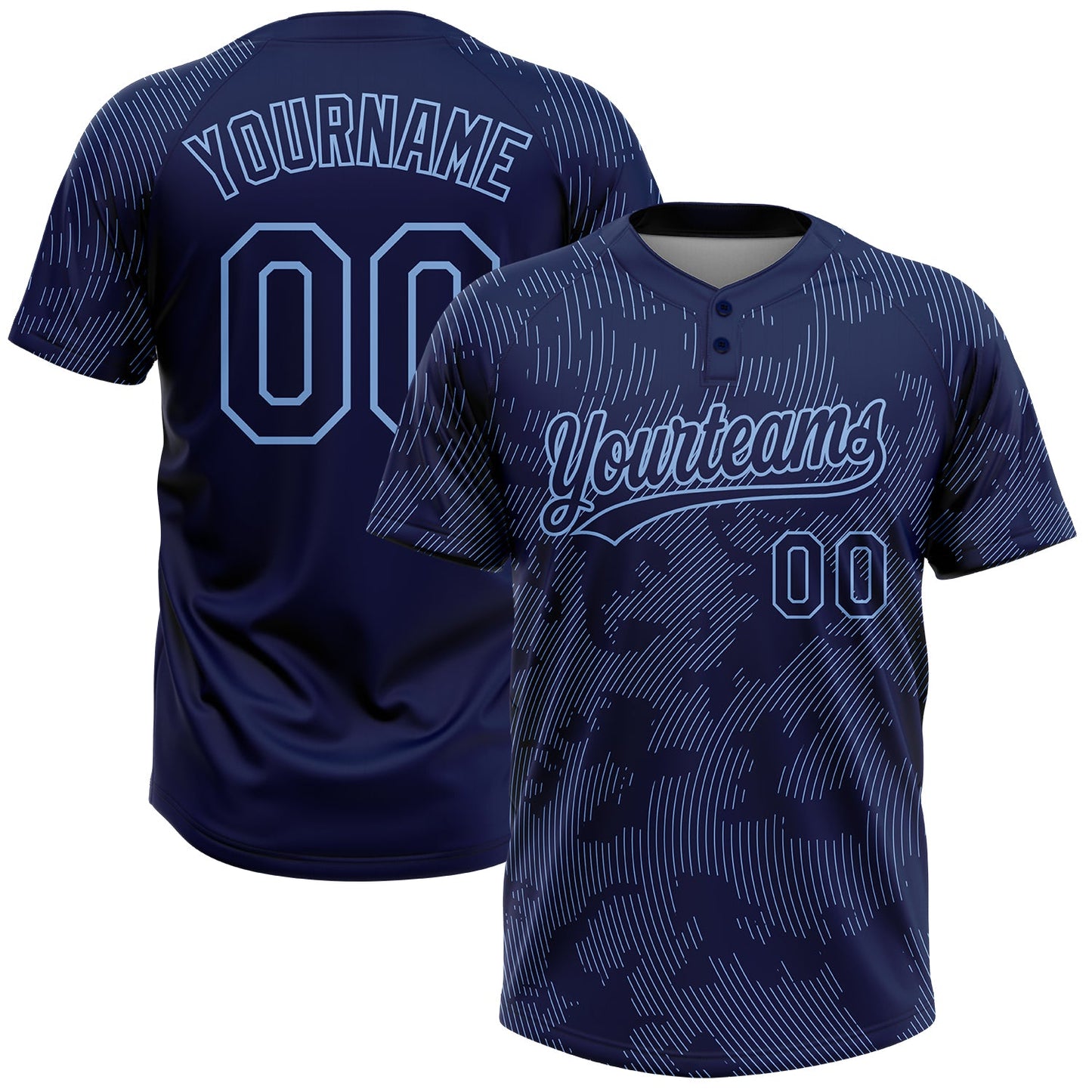 Custom Navy Light Blue 3D Pattern Curve Lines Two-Button Unisex Softball Jersey - Main View