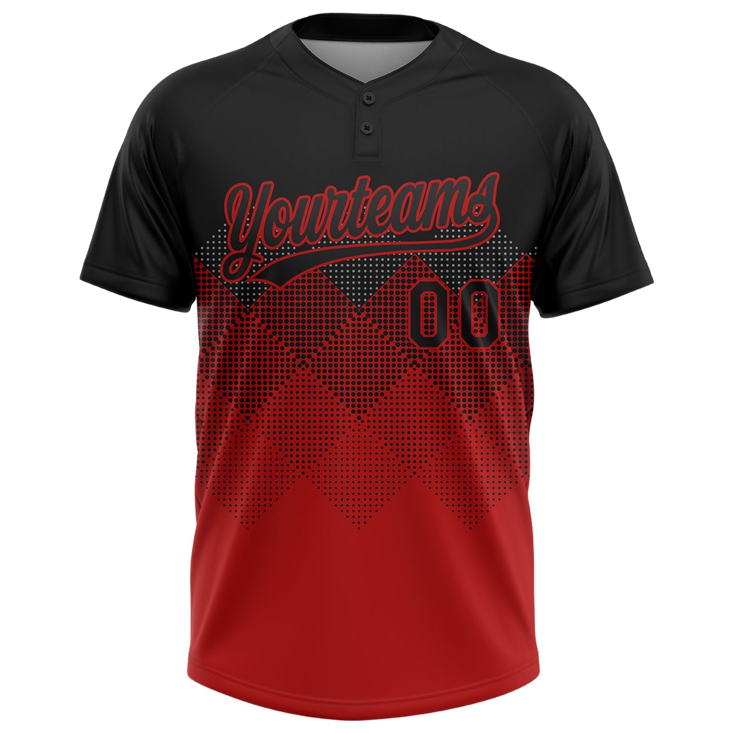 Custom Black Red 3D Pattern Gradient Square Shapes Two-Button Unisex Softball Jersey view 2
