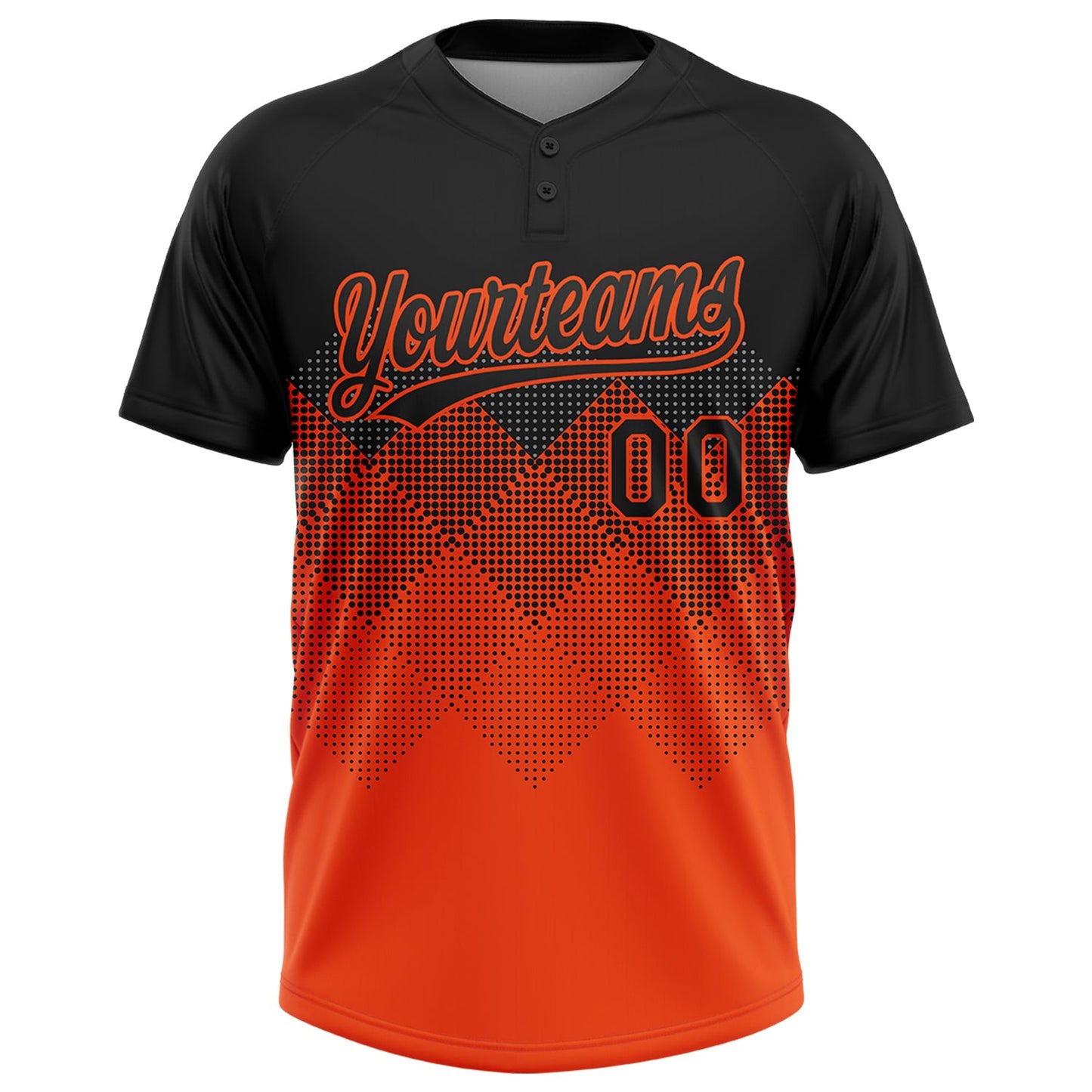 Custom Black Orange 3D Pattern Gradient Square Shapes Two-Button Unisex Softball Jersey view 2