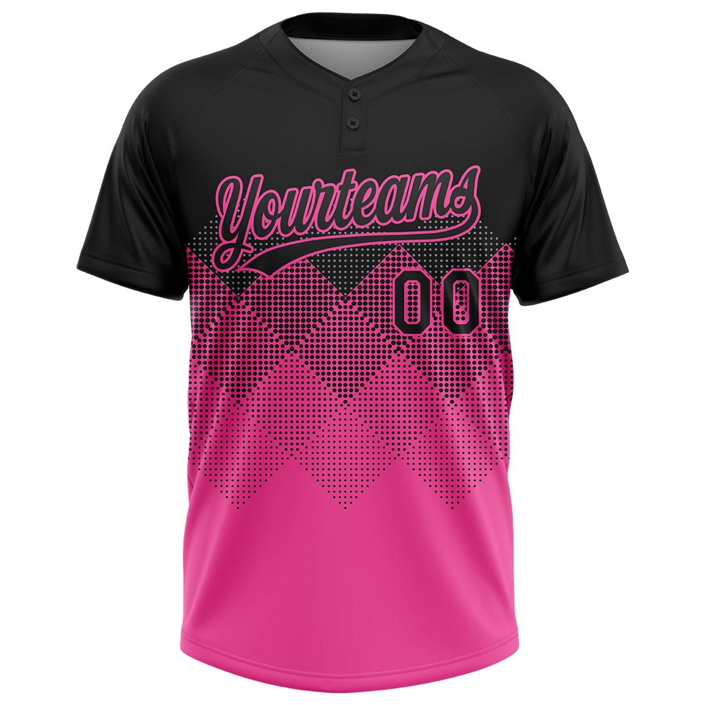 Custom Black Pink 3D Pattern Gradient Square Shapes Two-Button Unisex Softball Jersey view 2
