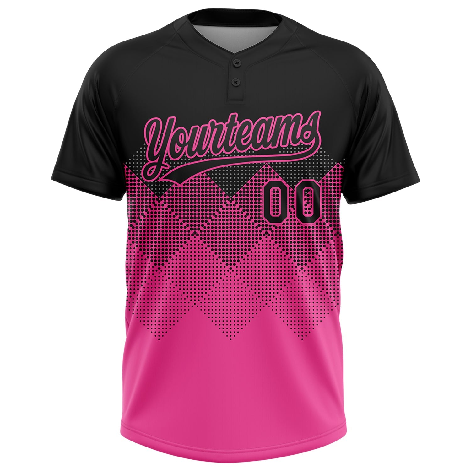 Custom Black Pink 3D Pattern Gradient Square Shapes Two-Button Unisex Softball Jersey view 2