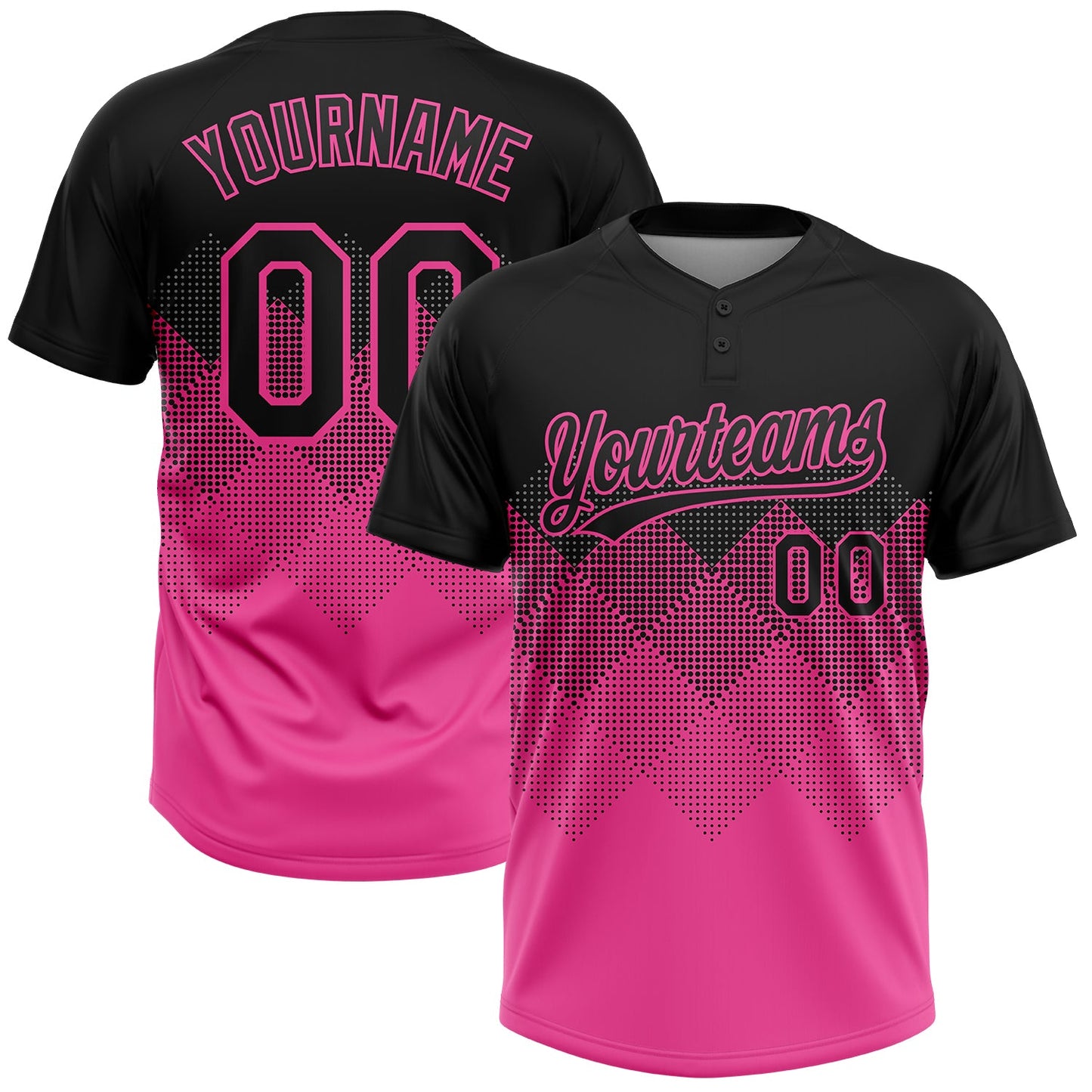 Custom Black Pink 3D Pattern Gradient Square Shapes Two-Button Unisex Softball Jersey - Main View