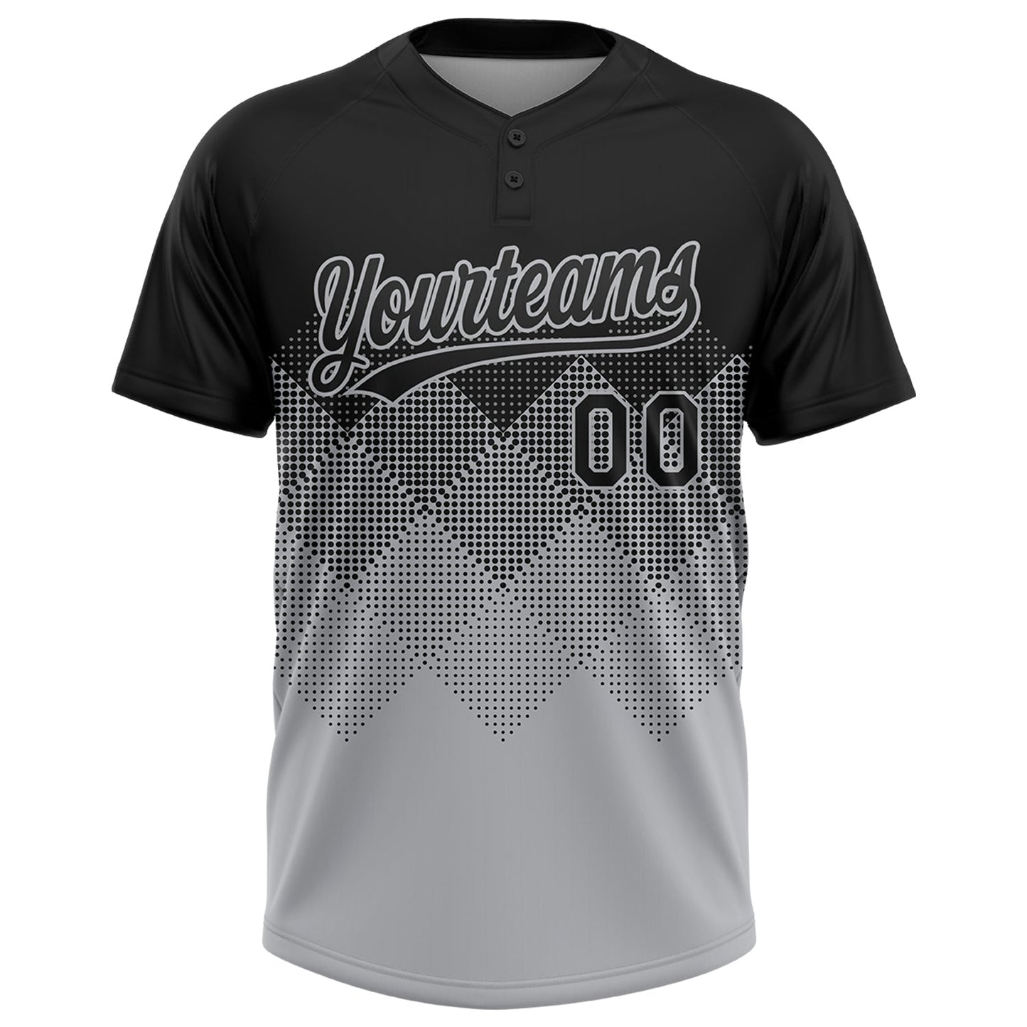 Custom Black Gray 3D Pattern Gradient Square Shapes Two-Button Unisex Softball Jersey view 3