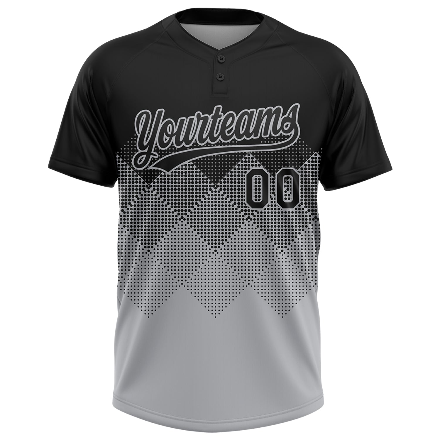 Custom Black Gray 3D Pattern Gradient Square Shapes Two-Button Unisex Softball Jersey view 3