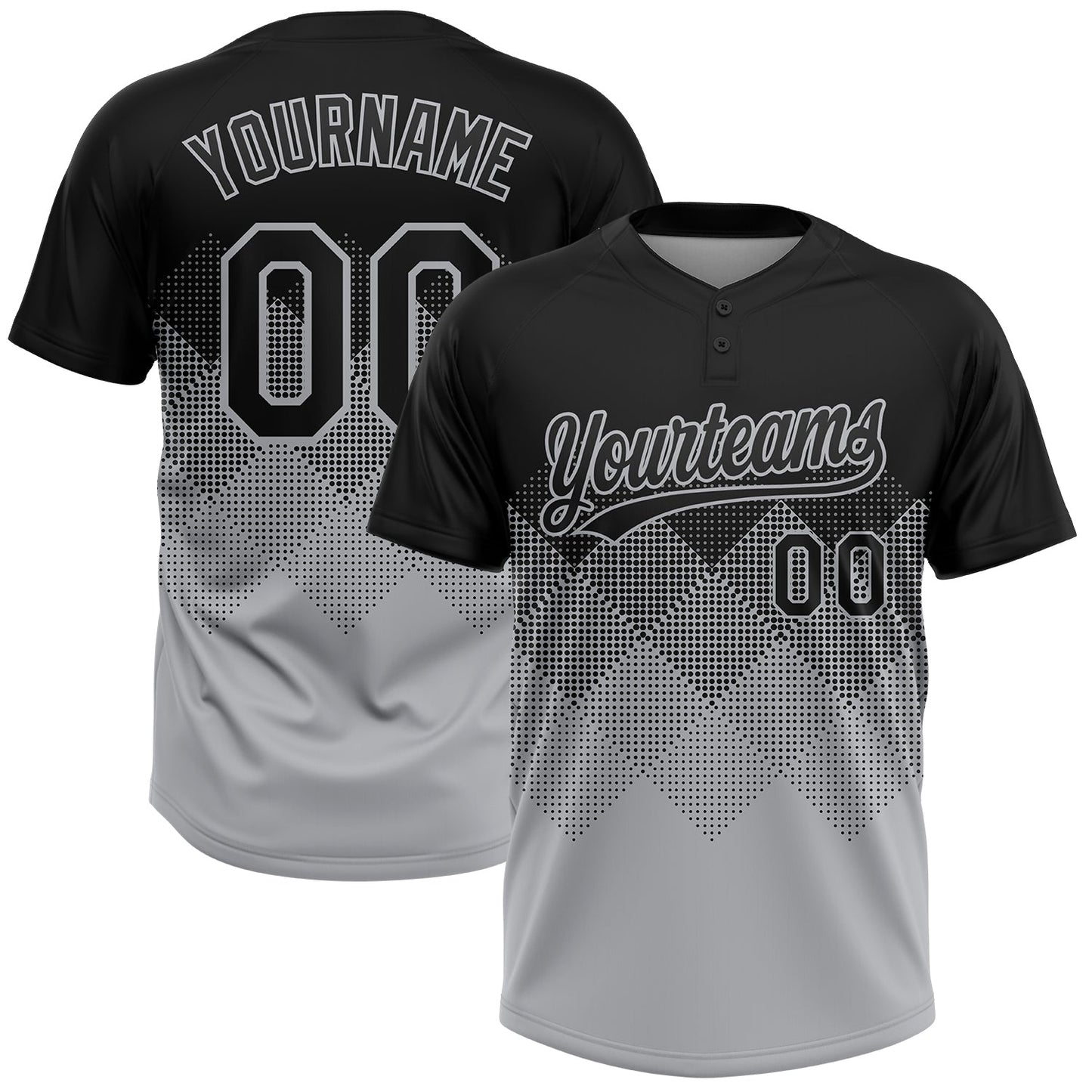 Custom Black Gray 3D Pattern Gradient Square Shapes Two-Button Unisex Softball Jersey - Main View