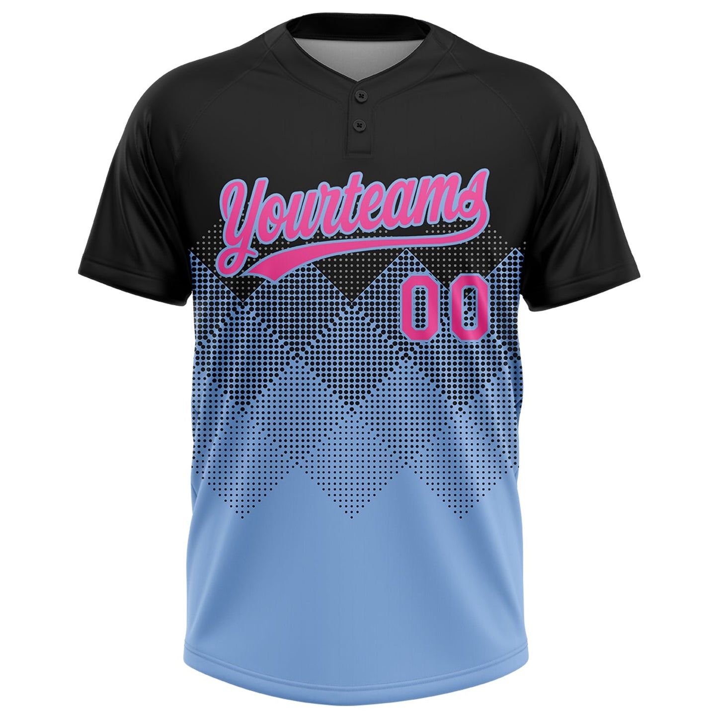 Custom Black Pink-Light Blue 3D Pattern Gradient Square Shapes Two-Button Unisex Softball Jersey view 2