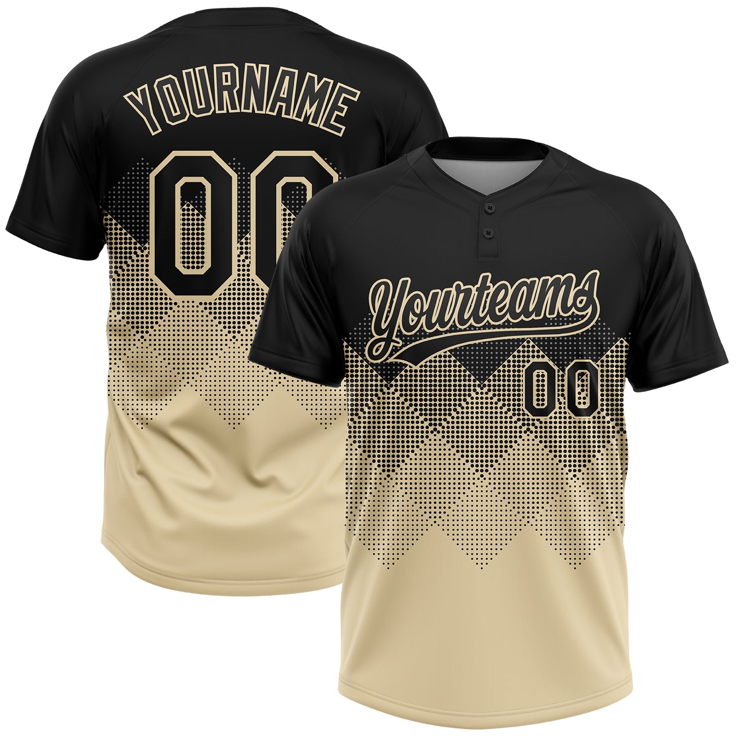 Custom Black Cream 3D Pattern Gradient Square Shapes Two-Button Unisex Softball Jersey - Main View