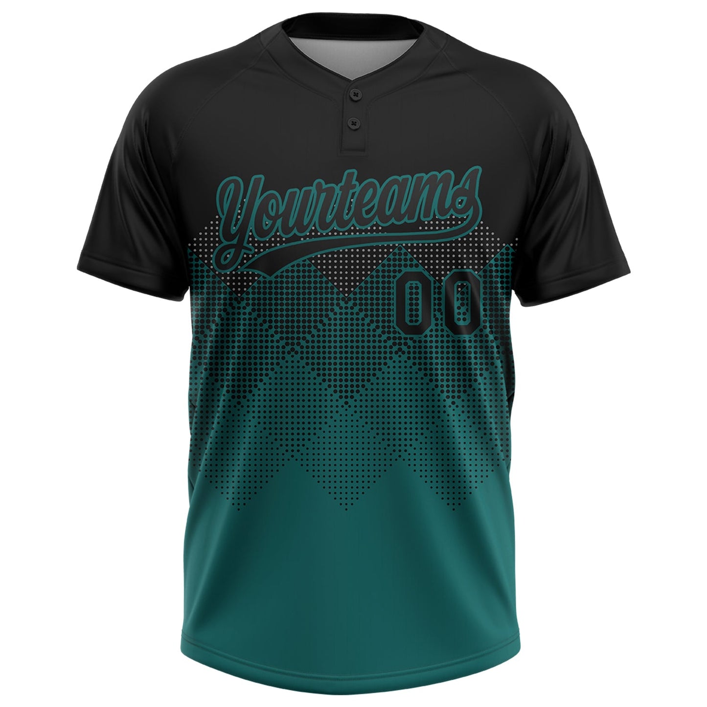 Custom Black Teal 3D Pattern Gradient Square Shapes Two-Button Unisex Softball Jersey view 2