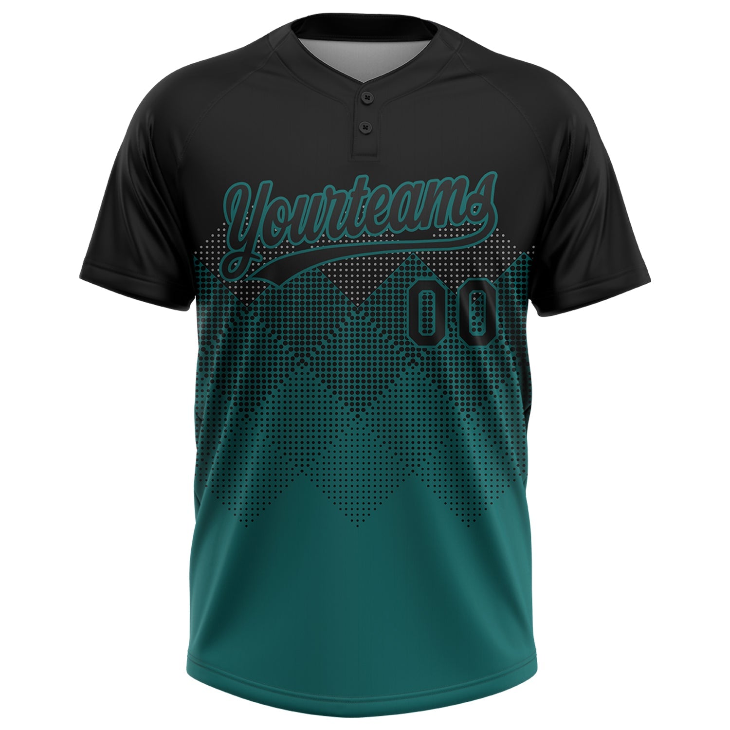 Custom Black Teal 3D Pattern Gradient Square Shapes Two-Button Unisex Softball Jersey view 2