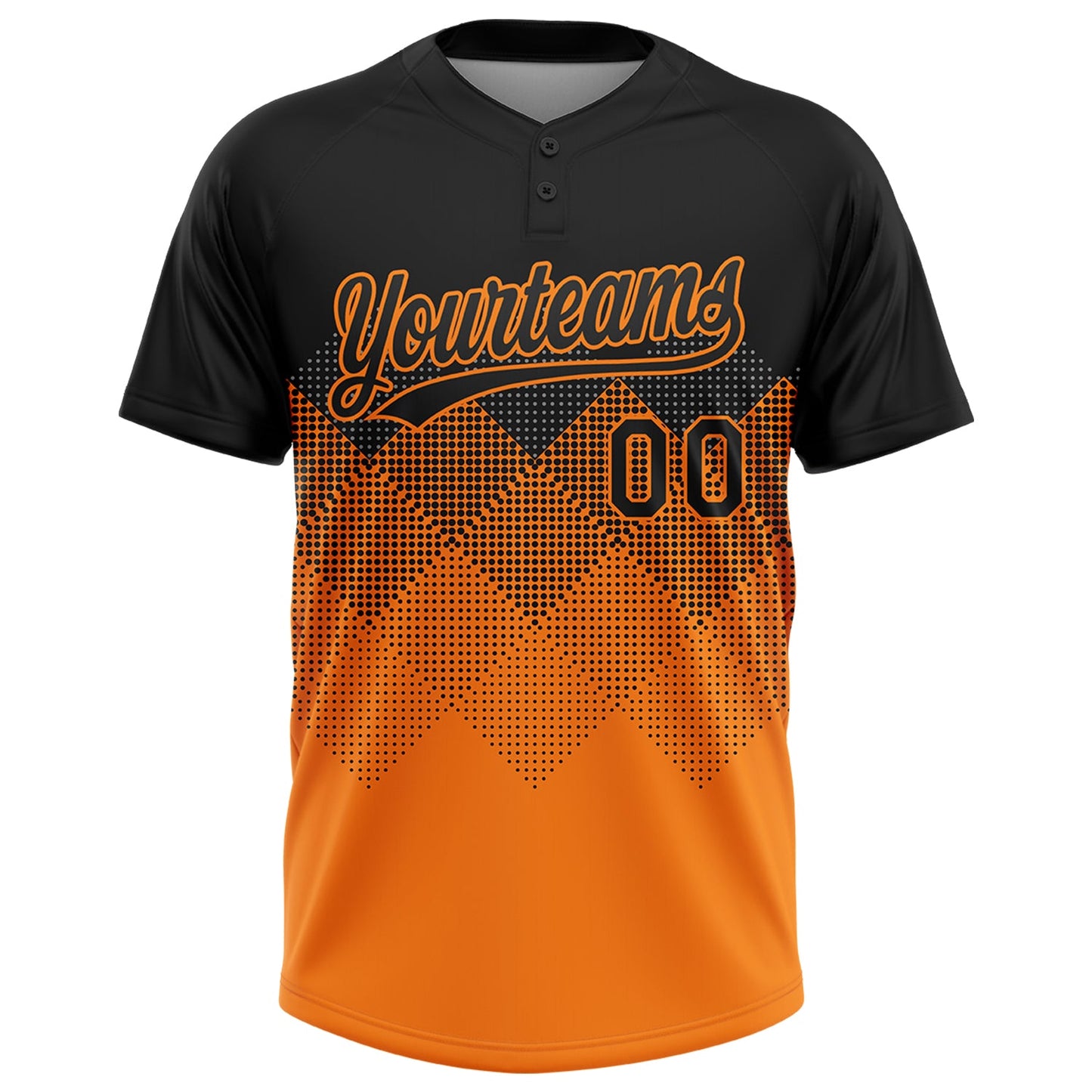Custom Black Bay Orange 3D Pattern Gradient Square Shapes Two-Button Unisex Softball Jersey view 2