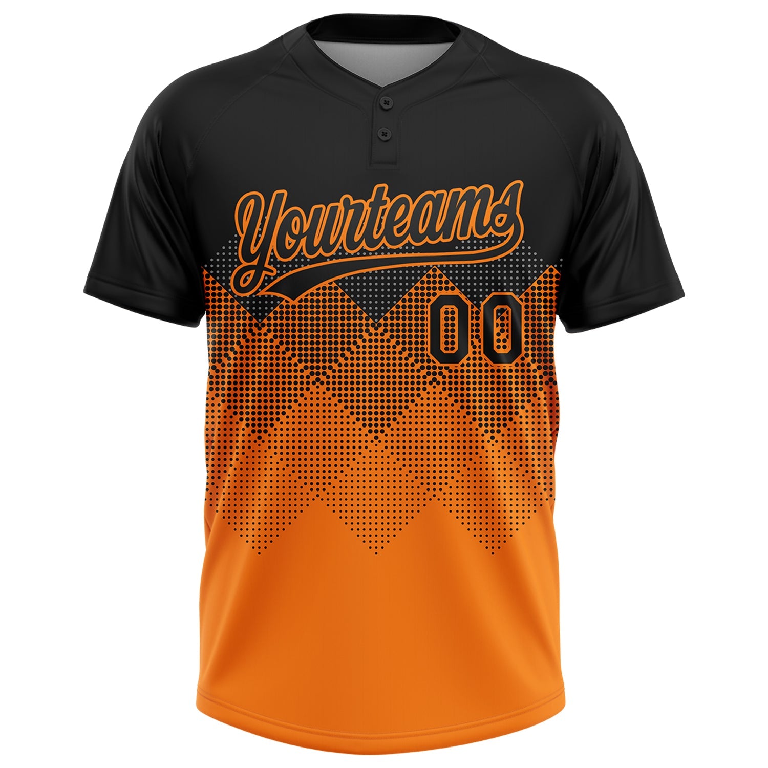 Custom Black Bay Orange 3D Pattern Gradient Square Shapes Two-Button Unisex Softball Jersey view 2