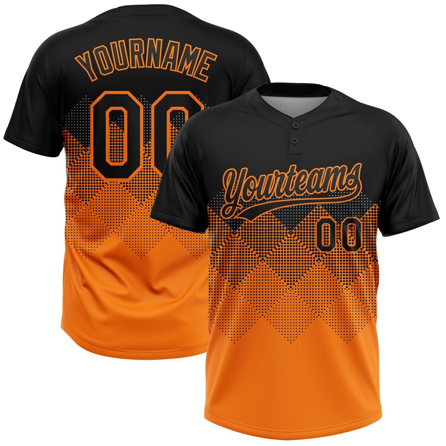 Custom Black Bay Orange 3D Pattern Gradient Square Shapes Two-Button Unisex Softball Jersey - Main View