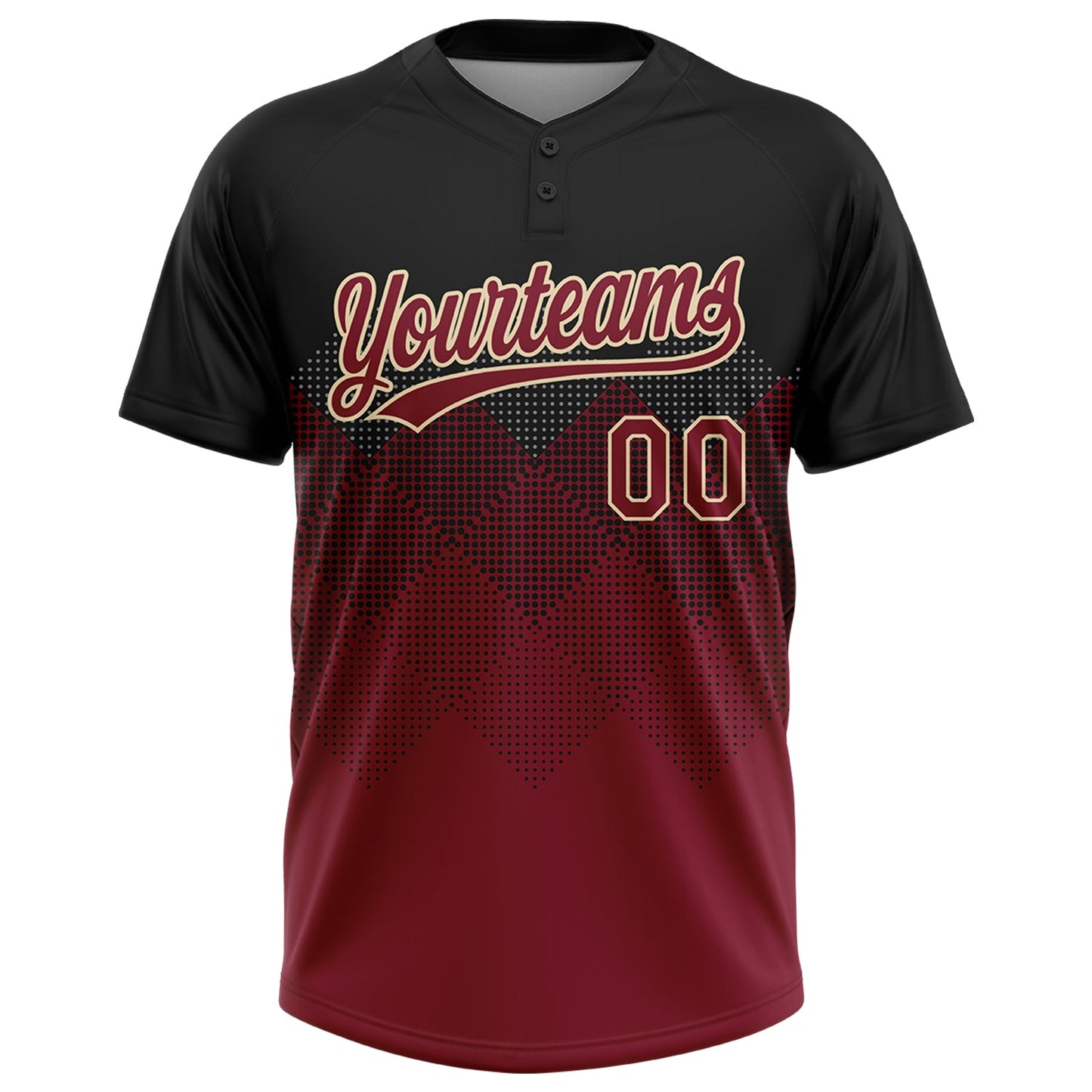Custom Black Crimson-City Cream 3D Pattern Gradient Square Shapes Two-Button Unisex Softball Jersey view 2