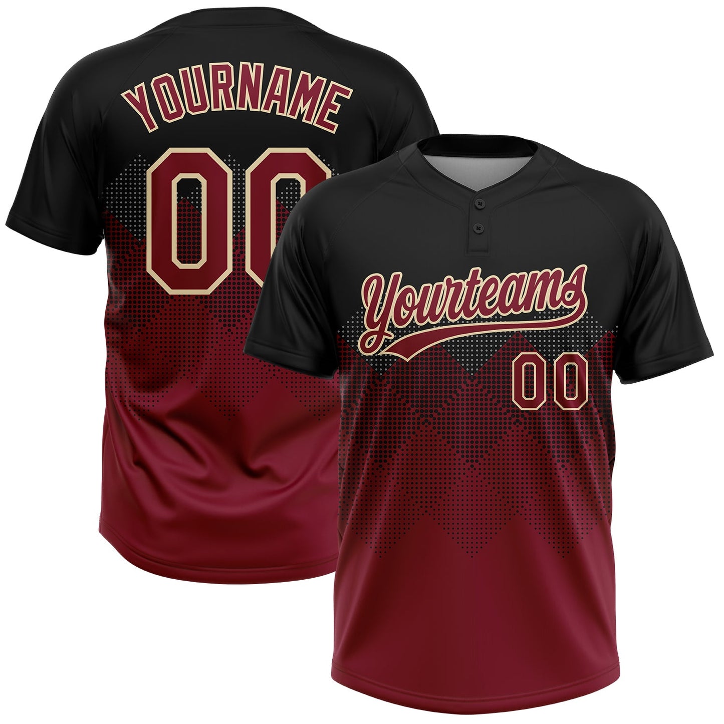 Custom Black Crimson-City Cream 3D Pattern Gradient Square Shapes Two-Button Unisex Softball Jersey - Main View