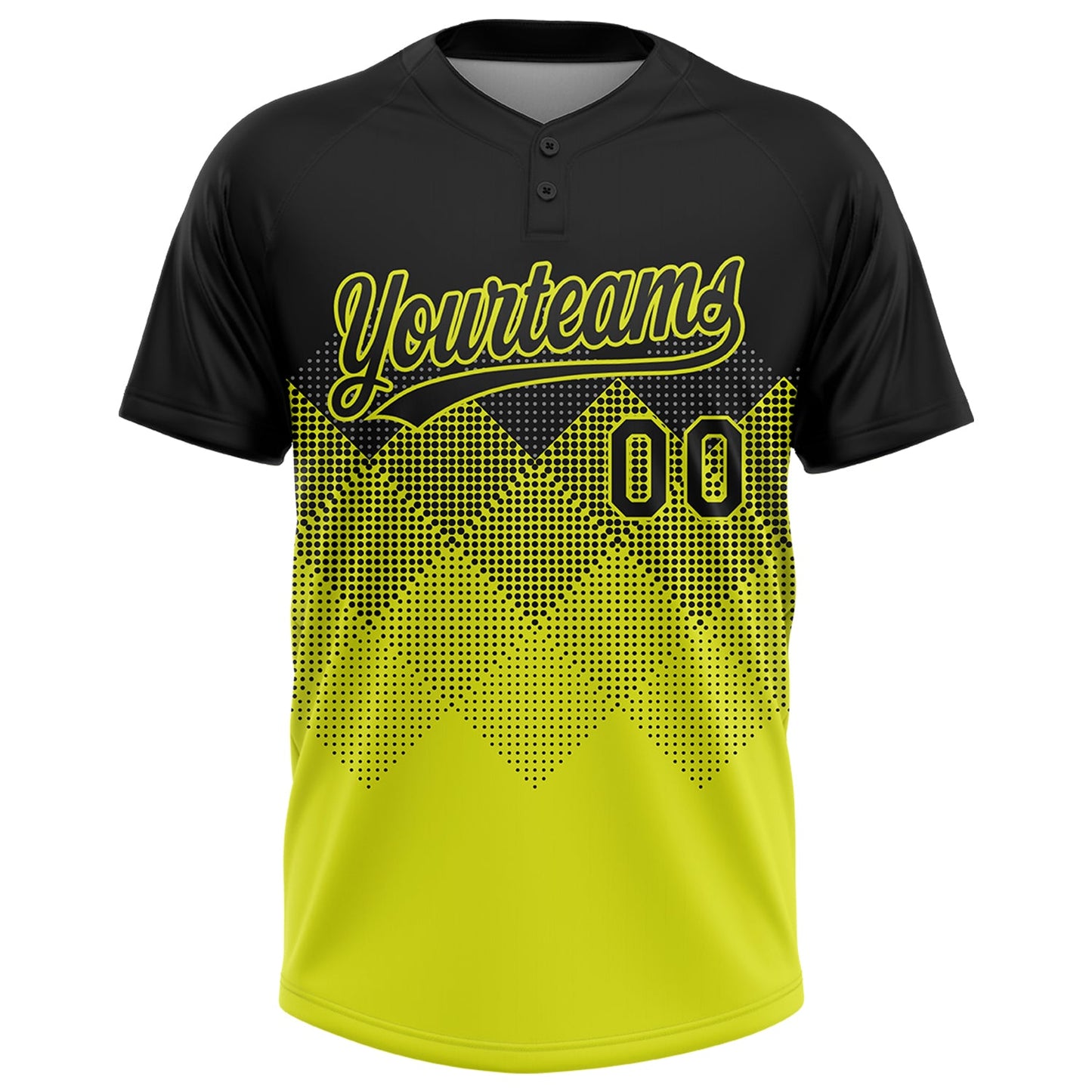 Custom Black Neon Yellow 3D Pattern Gradient Square Shapes Two-Button Unisex Softball Jersey view 2