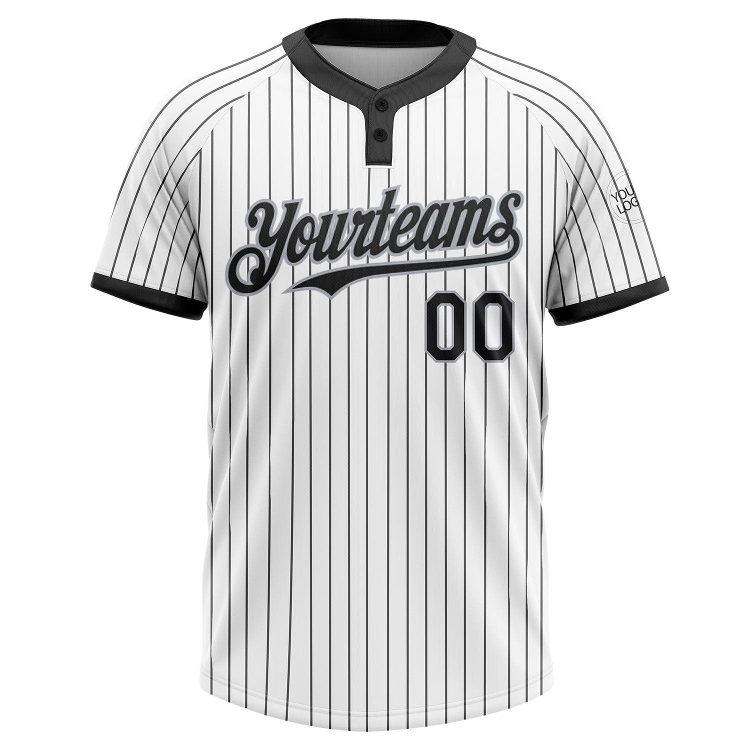 Custom White Black Pinstripe Gray Two-Button Unisex Softball Jersey view 2