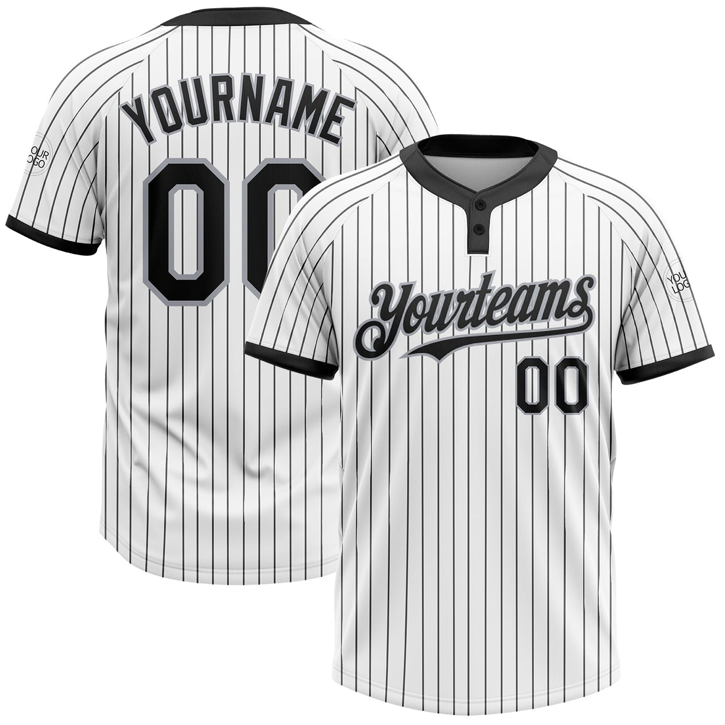 Custom White Black Pinstripe Gray Two-Button Unisex Softball Jersey - Main View