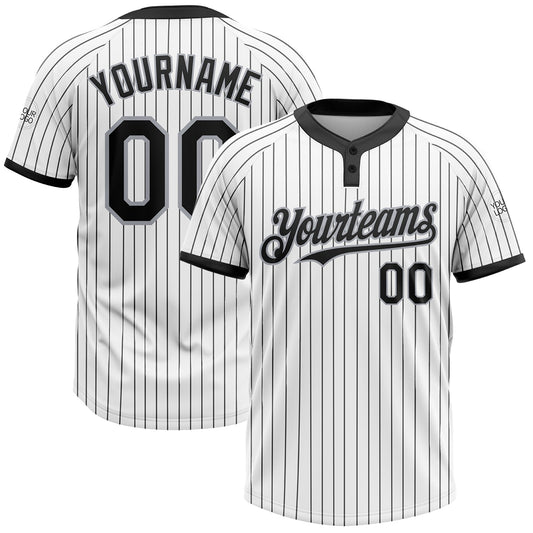 Custom White Black Pinstripe Gray Two-Button Unisex Softball Jersey - Main View