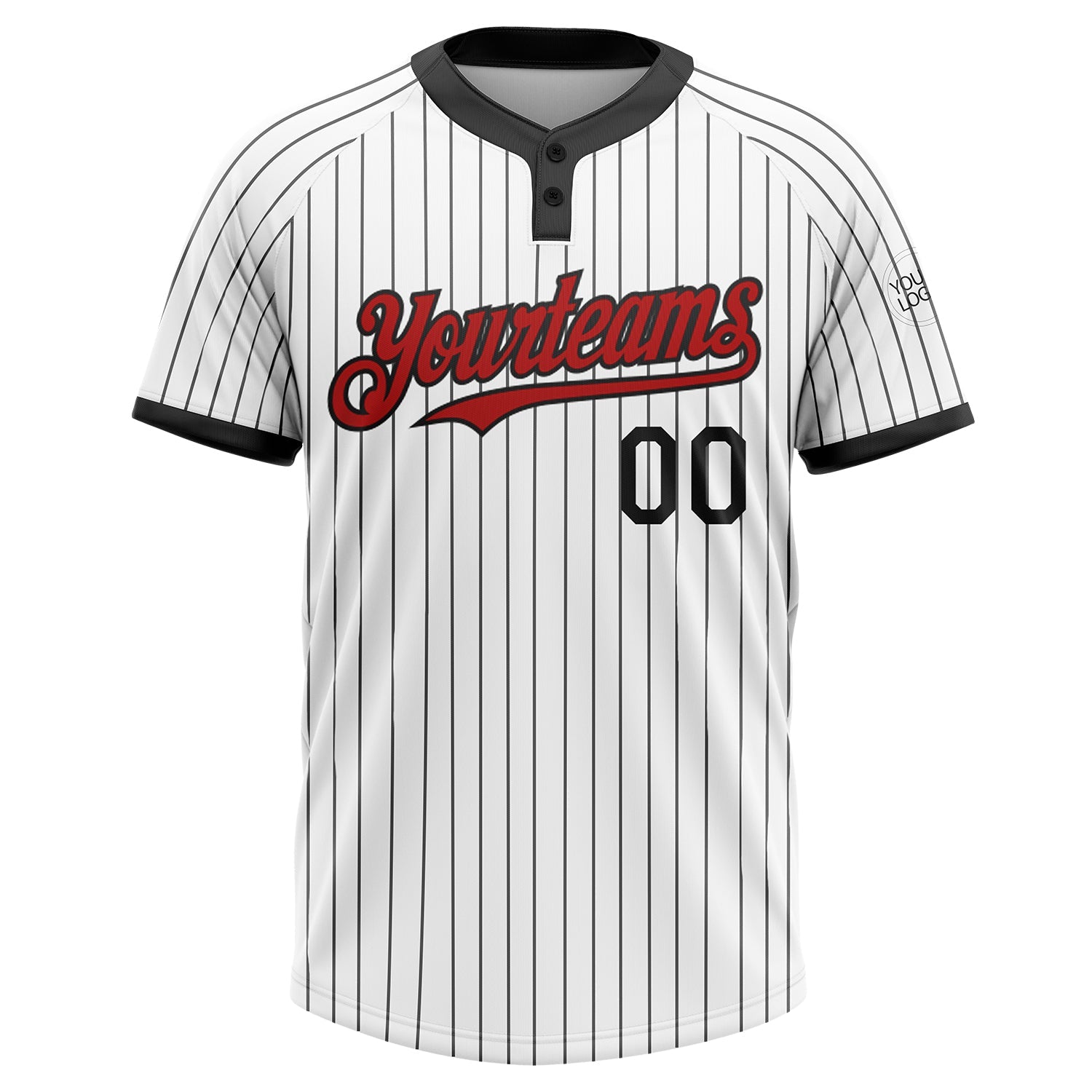 Custom White Black Pinstripe Red Two-Button Unisex Softball Jersey view 2