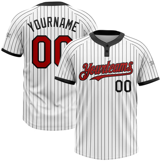 Custom White Black Pinstripe Red Two-Button Unisex Softball Jersey - Main View