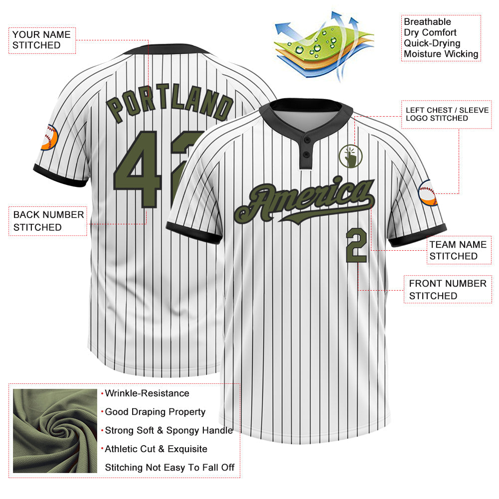 Custom White Black Pinstripe Olive Two-Button Unisex Softball Jersey view 3