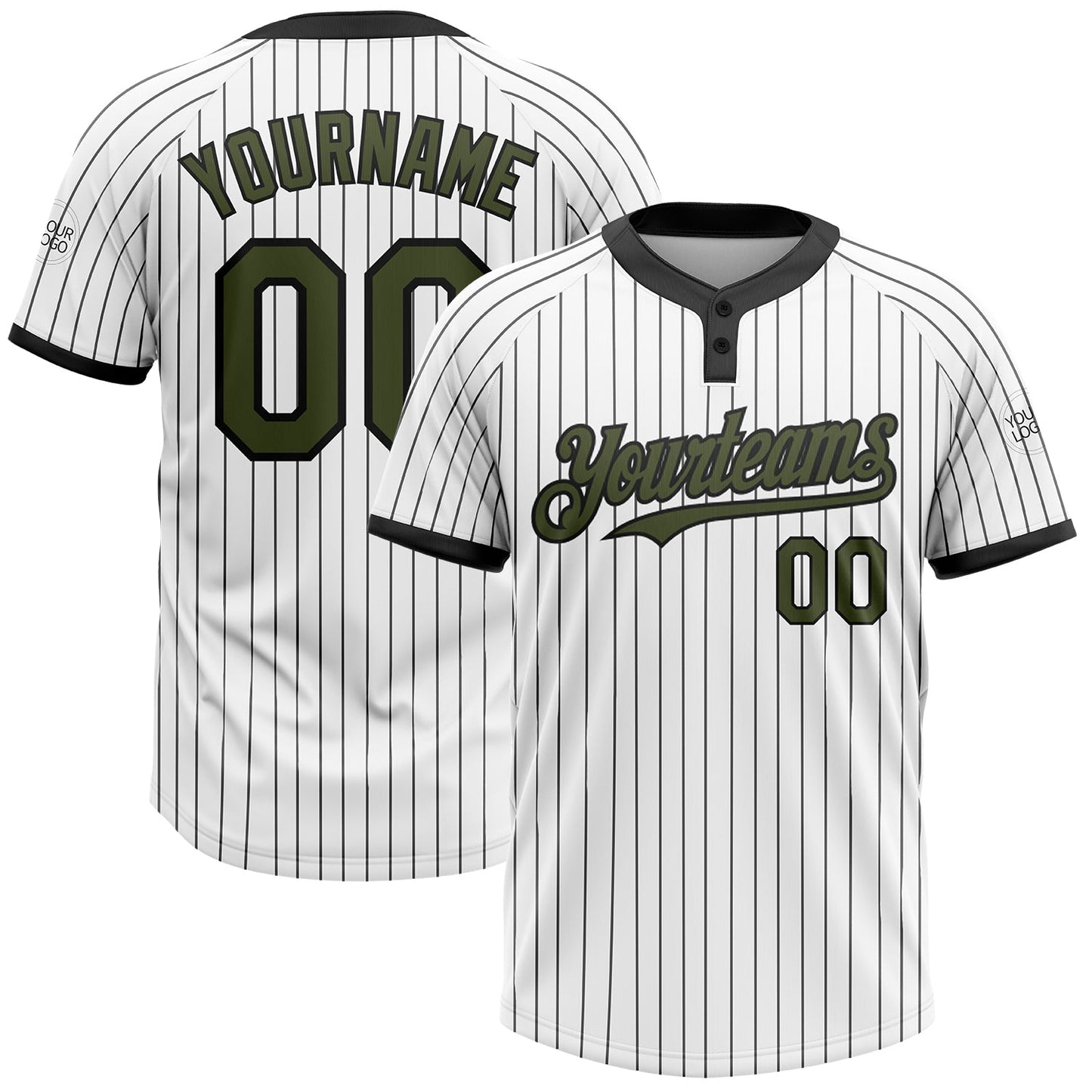 Custom White Black Pinstripe Olive Two-Button Unisex Softball Jersey - Main View