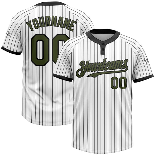 Custom White Black Pinstripe Olive Two-Button Unisex Softball Jersey - Main View