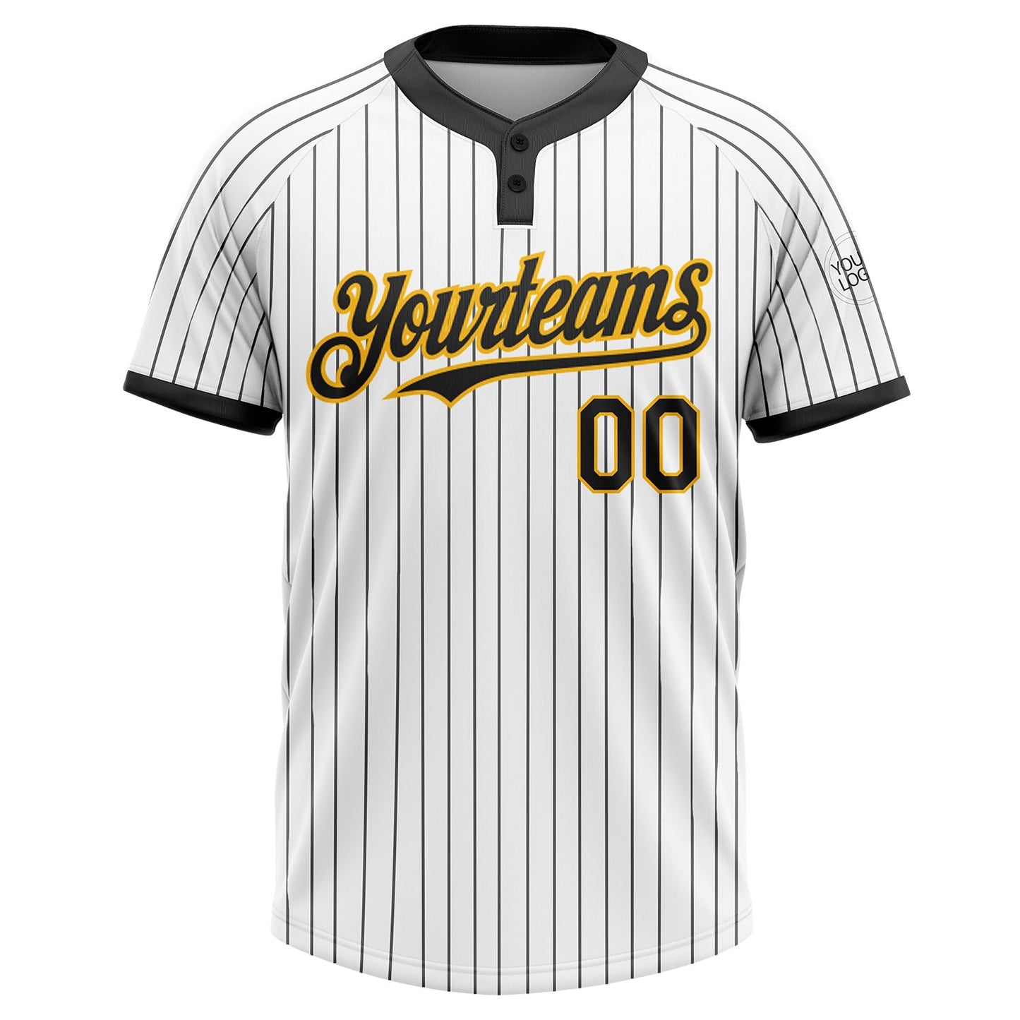Custom White Black Pinstripe Gold Two-Button Unisex Softball Jersey view 2