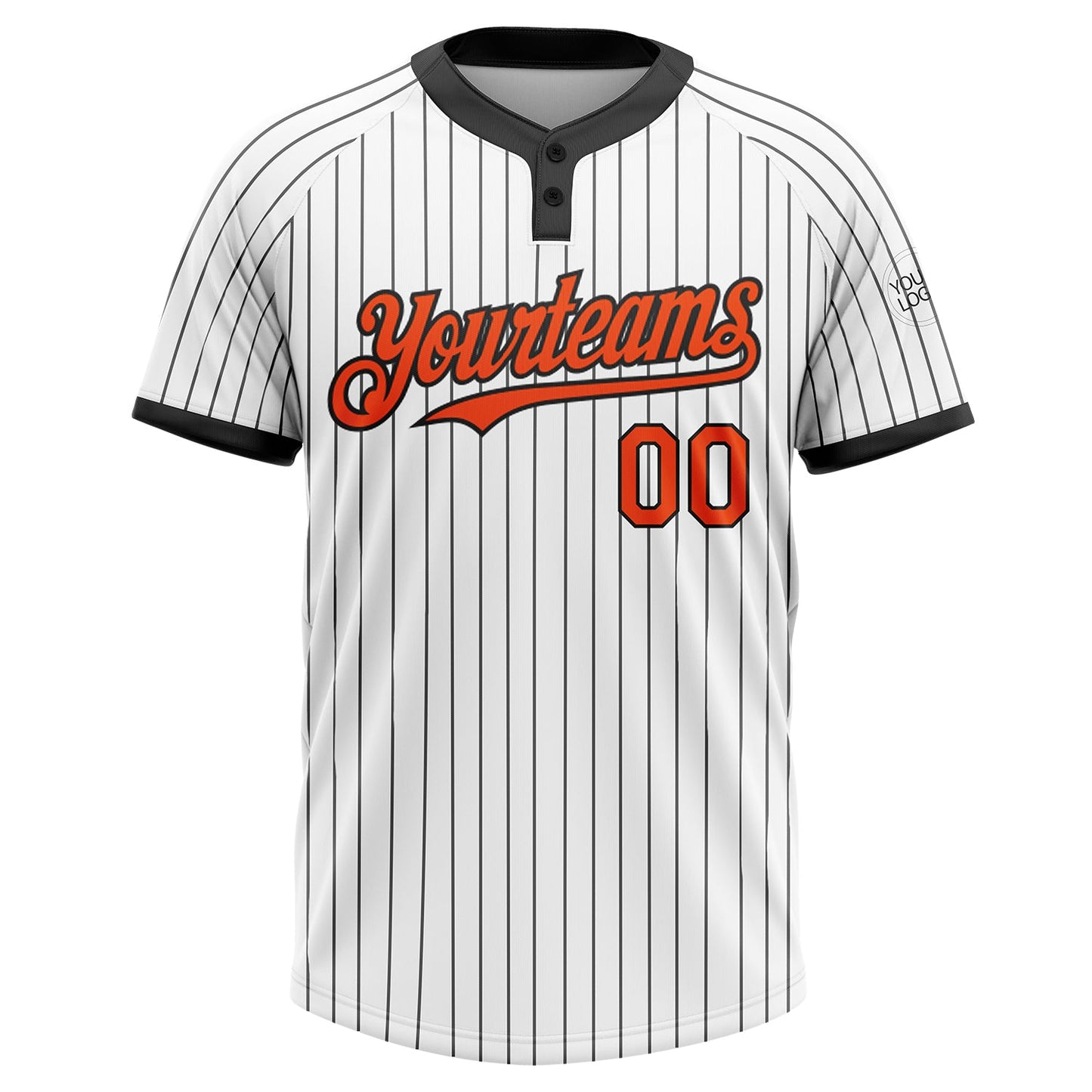 Custom White Black Pinstripe Orange Two-Button Unisex Softball Jersey view 2