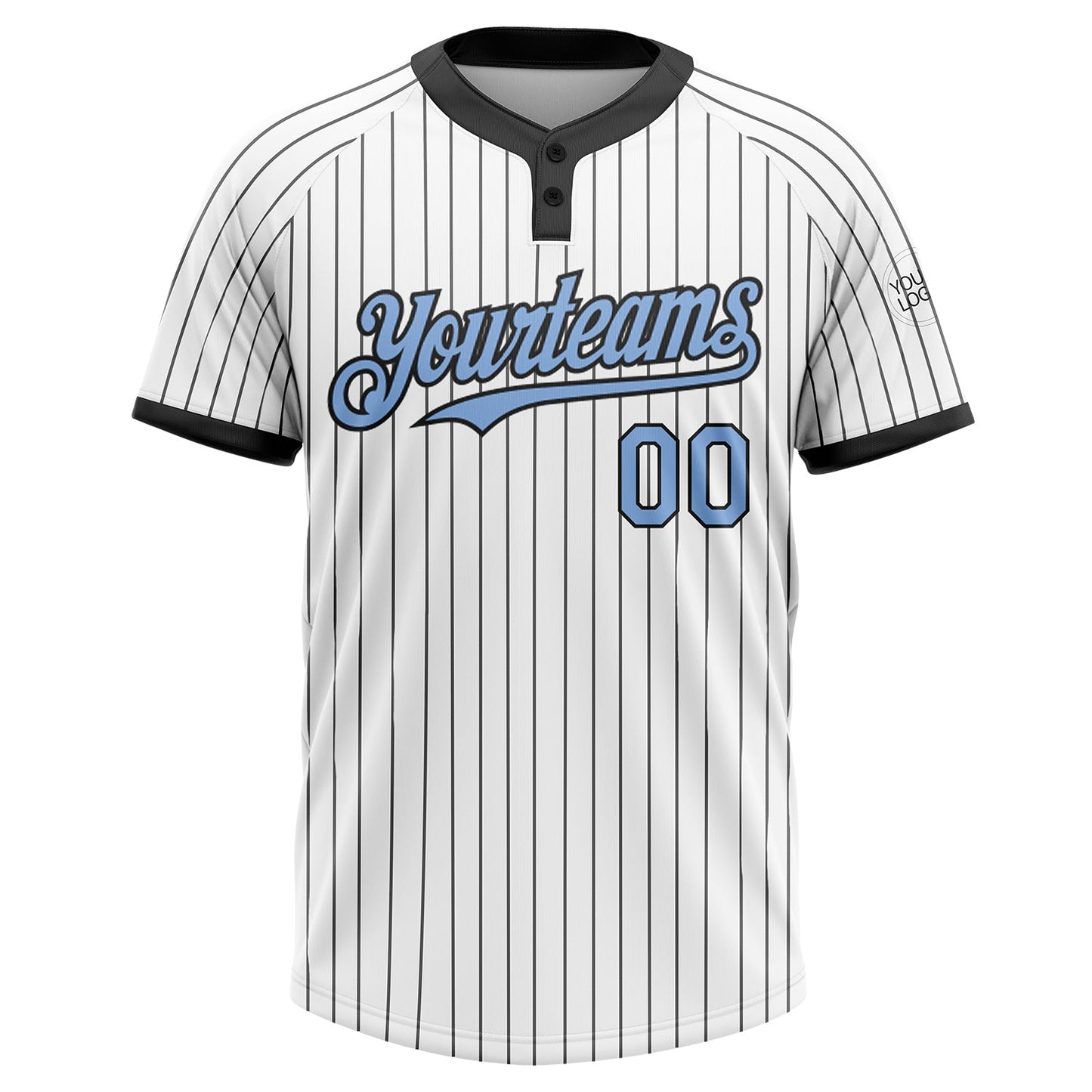 Custom White Black Pinstripe Light Blue Two-Button Unisex Softball Jersey view 2
