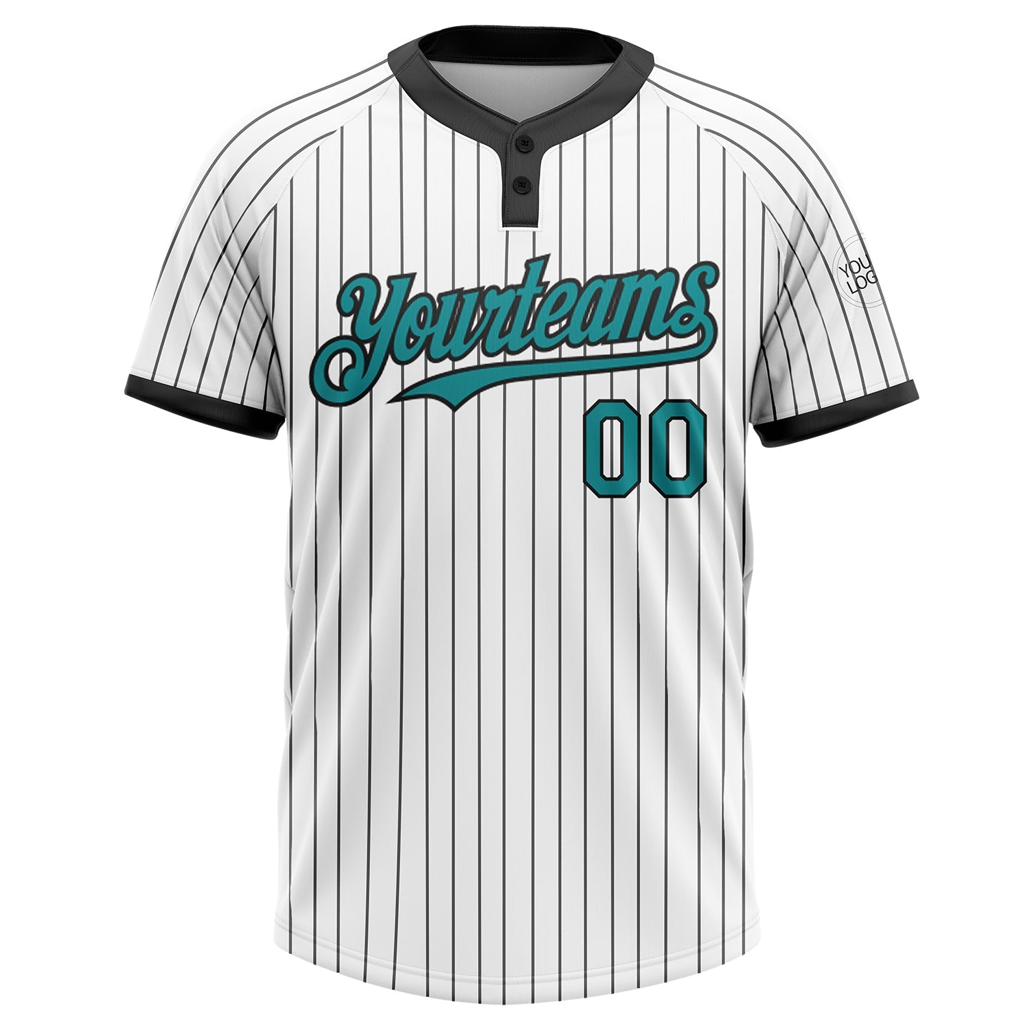 Custom White Black Pinstripe Teal Two-Button Unisex Softball Jersey view 2