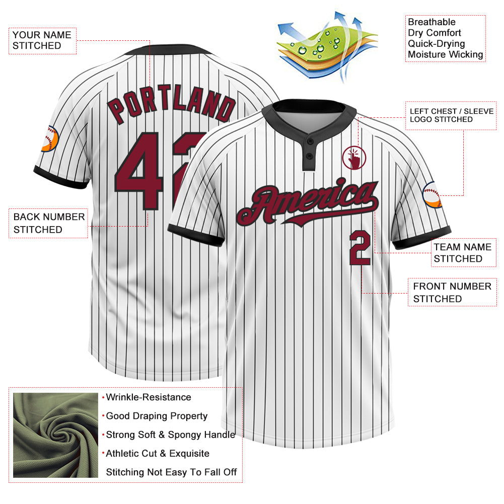 Custom White Black Pinstripe Crimson Two-Button Unisex Softball Jersey view 3