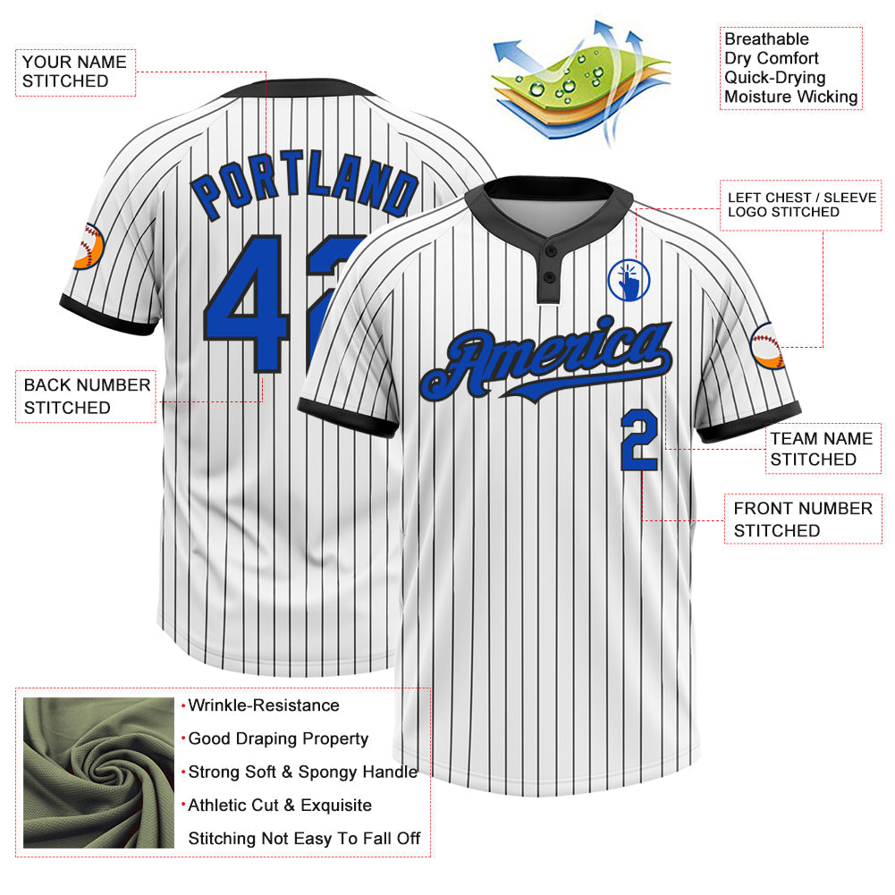 Custom White Black Pinstripe Thunder Blue Two-Button Unisex Softball Jersey view 3