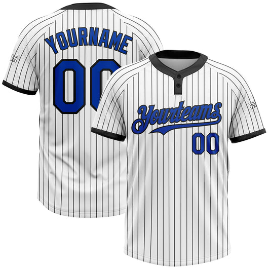 Custom White Black Pinstripe Thunder Blue Two-Button Unisex Softball Jersey - Main View