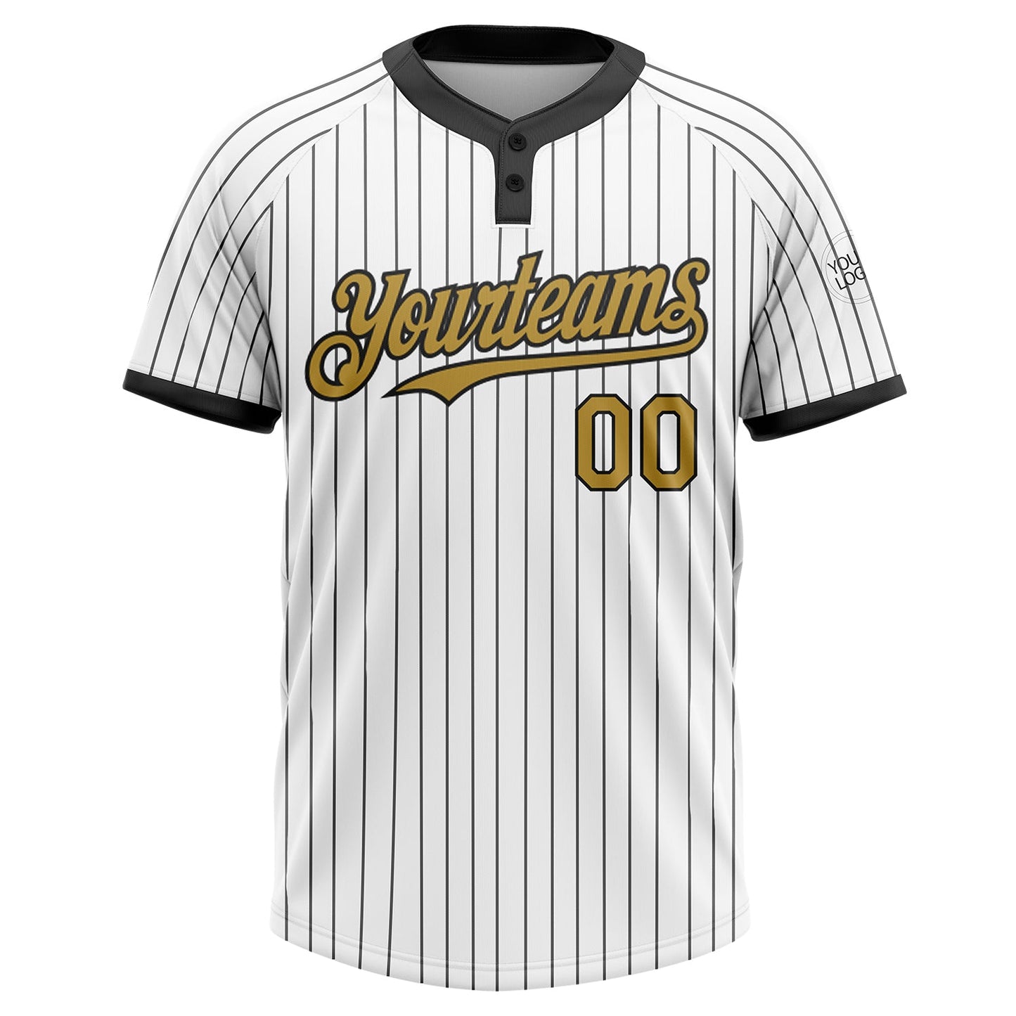Custom White Black Pinstripe Old Gold Two-Button Unisex Softball Jersey view 2