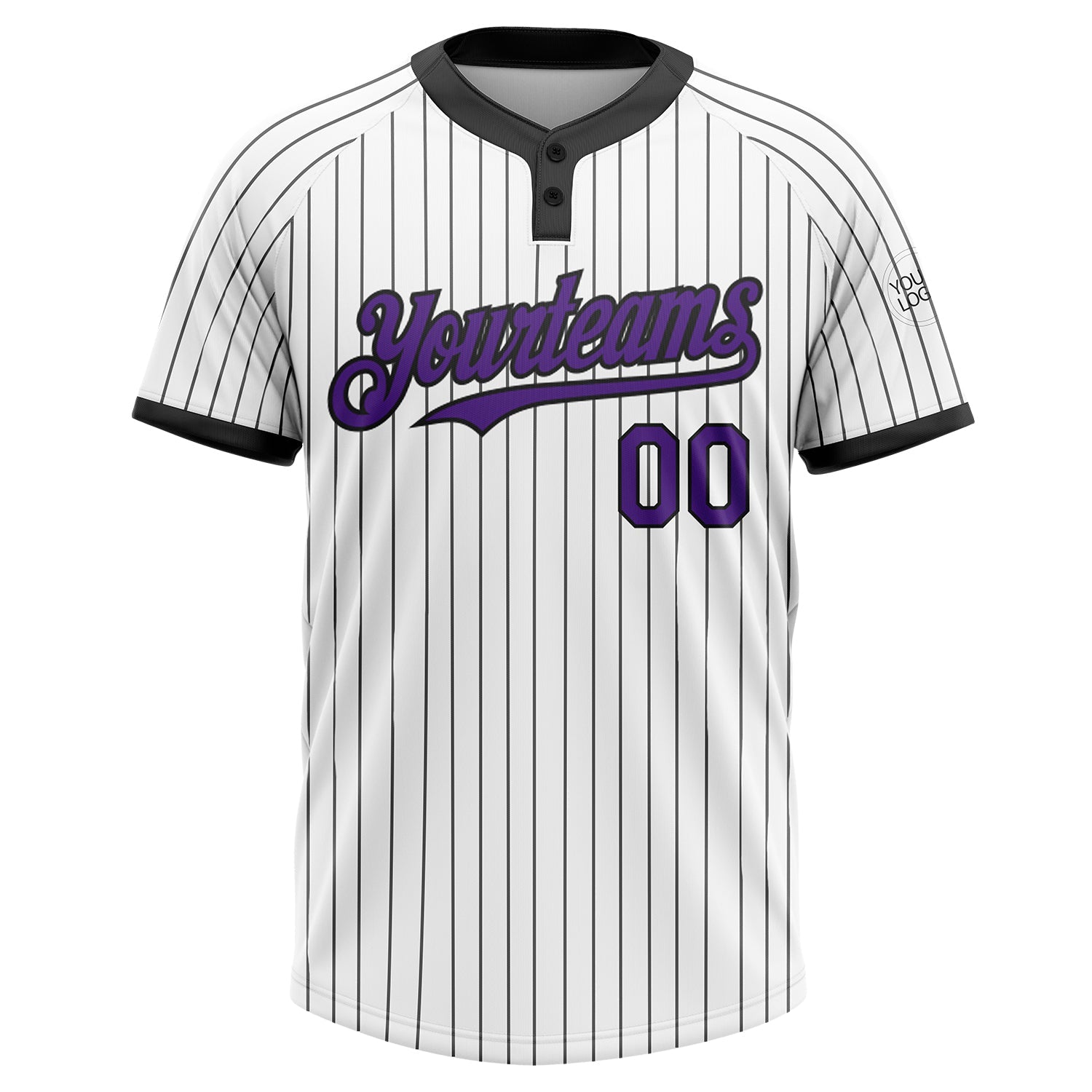 Custom White Black Pinstripe Purple Two-Button Unisex Softball Jersey view 2
