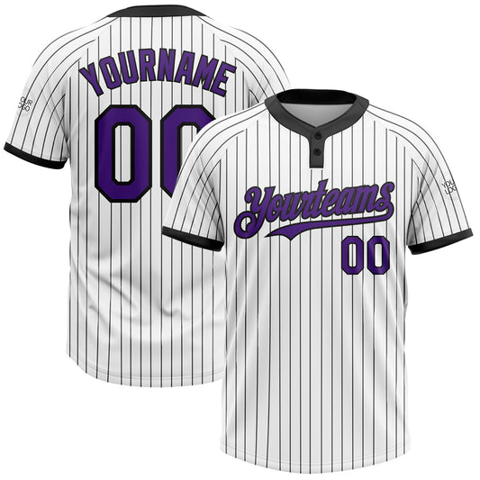 Custom White Black Pinstripe Purple Two-Button Unisex Softball Jersey - Main View