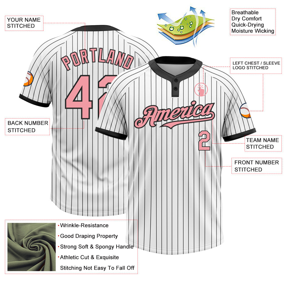 Custom White Black Pinstripe Medium Pink Two-Button Unisex Softball Jersey view 3