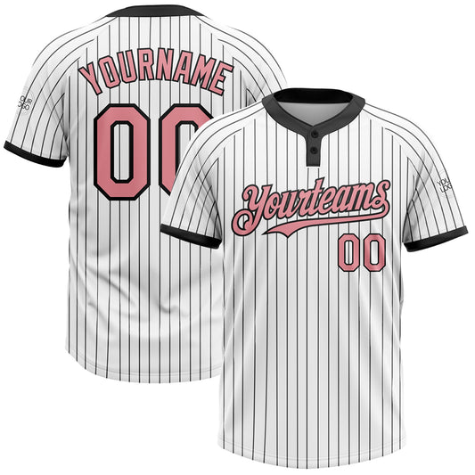 Custom White Black Pinstripe Medium Pink Two-Button Unisex Softball Jersey - Main View