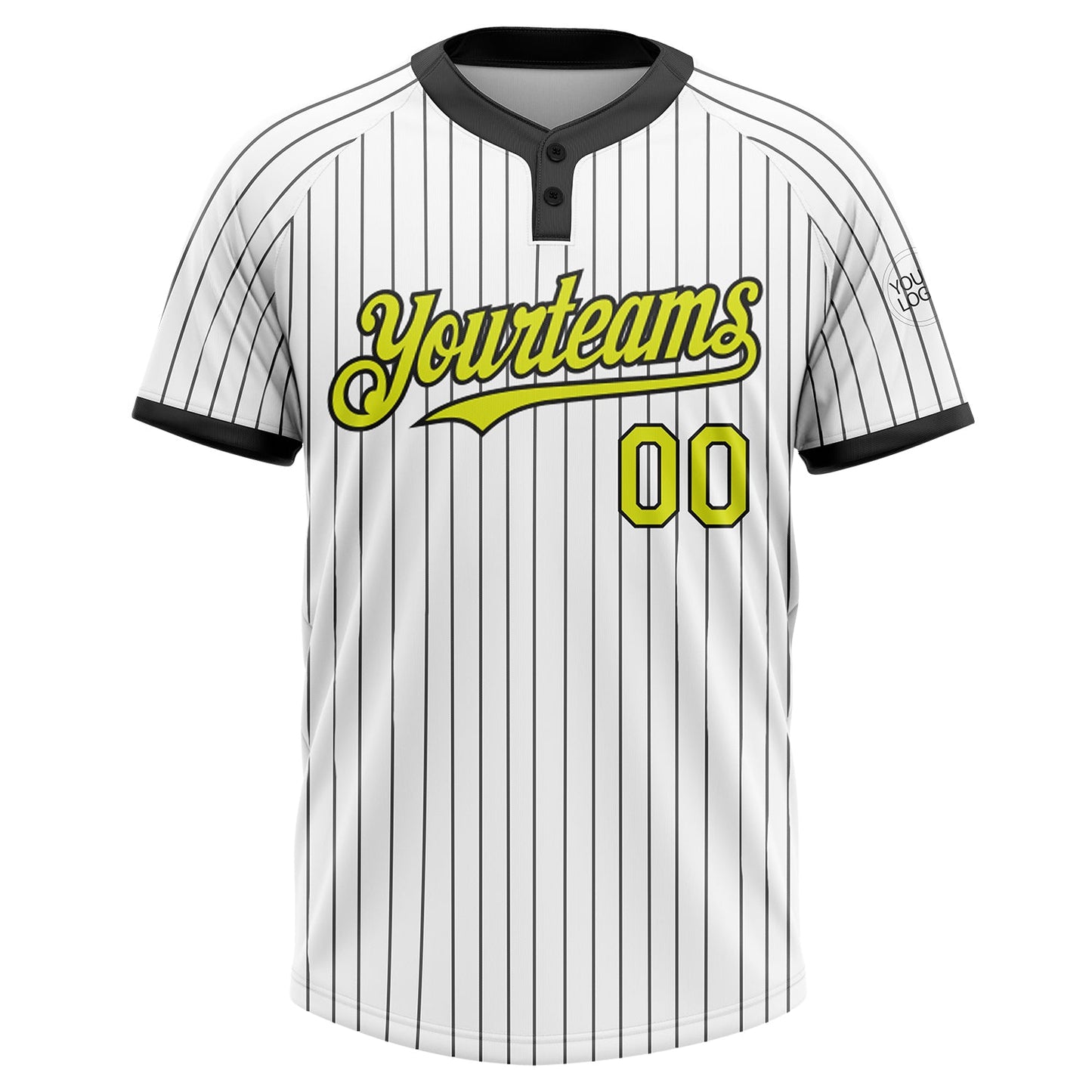 Custom White Black Pinstripe Neon Yellow Two-Button Unisex Softball Jersey view 2