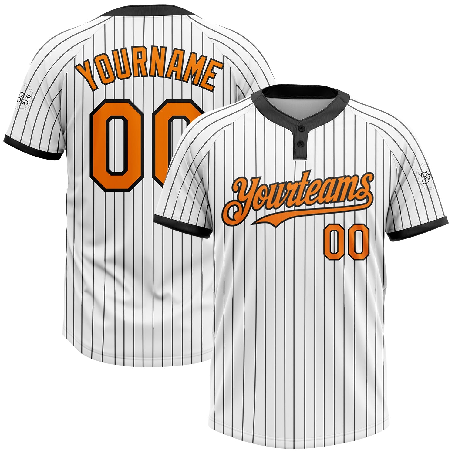 Custom White Black Pinstripe Bay Orange Two-Button Unisex Softball Jersey - Main View