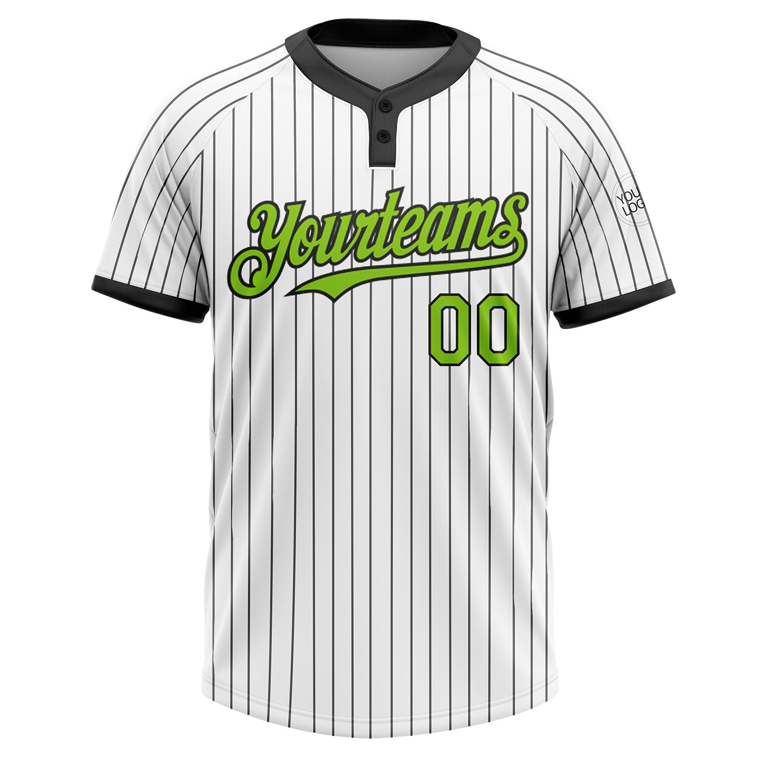 Custom White Black Pinstripe Neon Green Two-Button Unisex Softball Jersey view 2