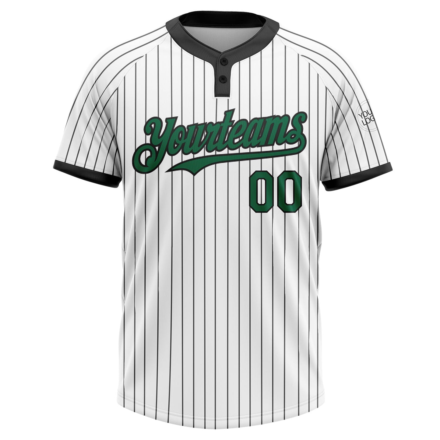 Custom White Black Pinstripe Kelly Green Two-Button Unisex Softball Jersey view 2
