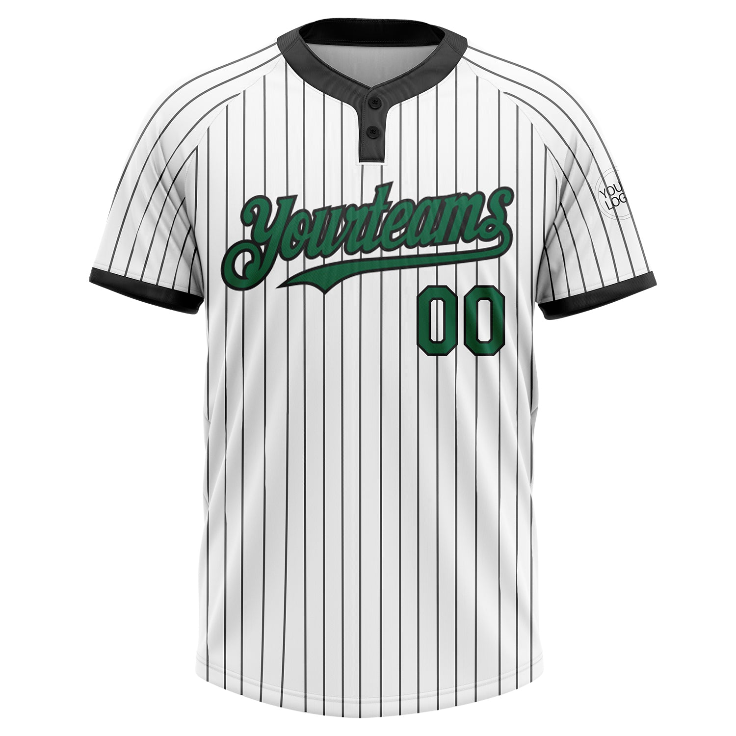 Custom White Black Pinstripe Kelly Green Two-Button Unisex Softball Jersey view 2